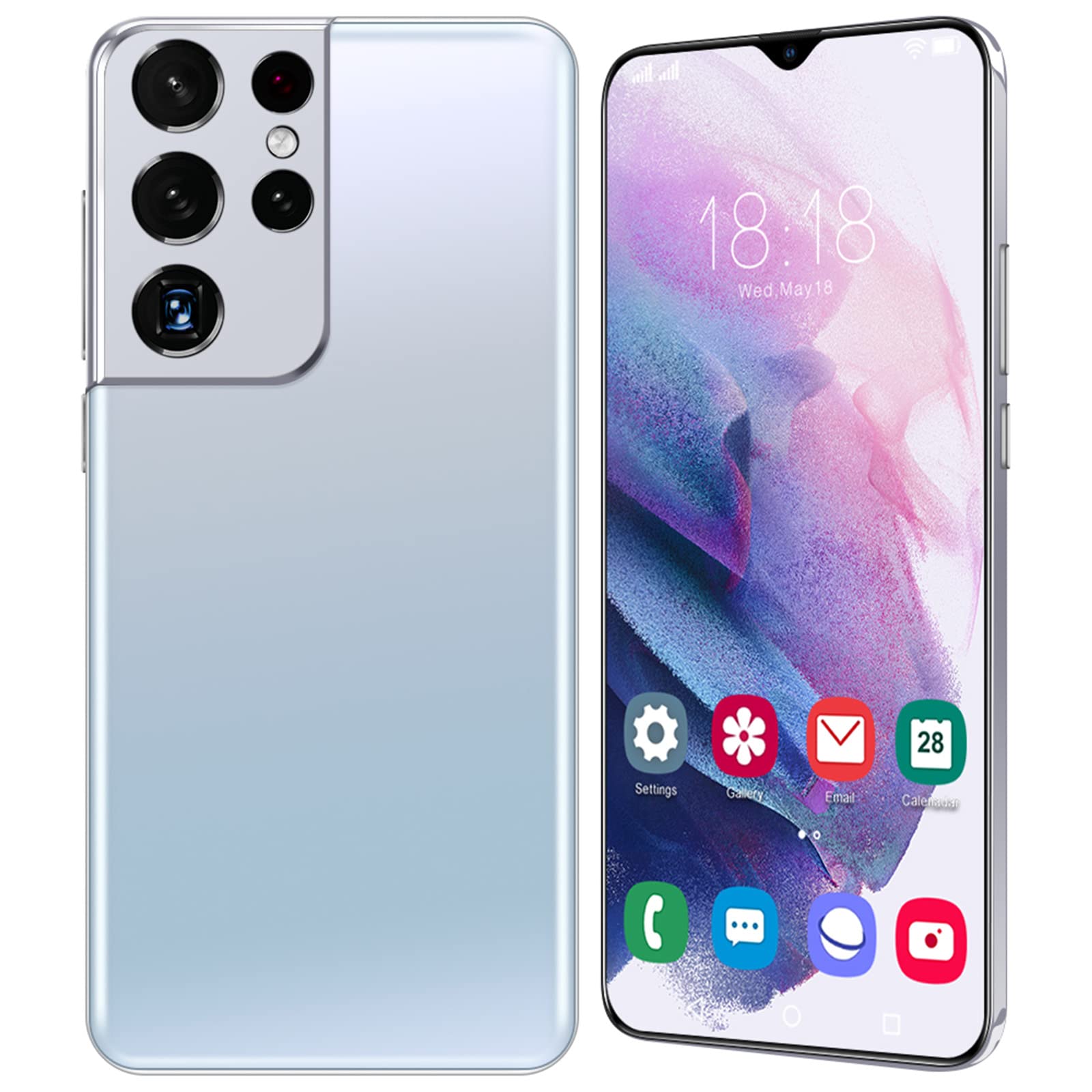 YKU Mobile Phone,Smartphone SIM Free Phones Unlocked,Android Phone with 6.7" Screen,50MP Rear + 32MP Front Camera,6800mAh,16GB+512GB Extension,10 Core Dual SIM,Face ID Unlock,White