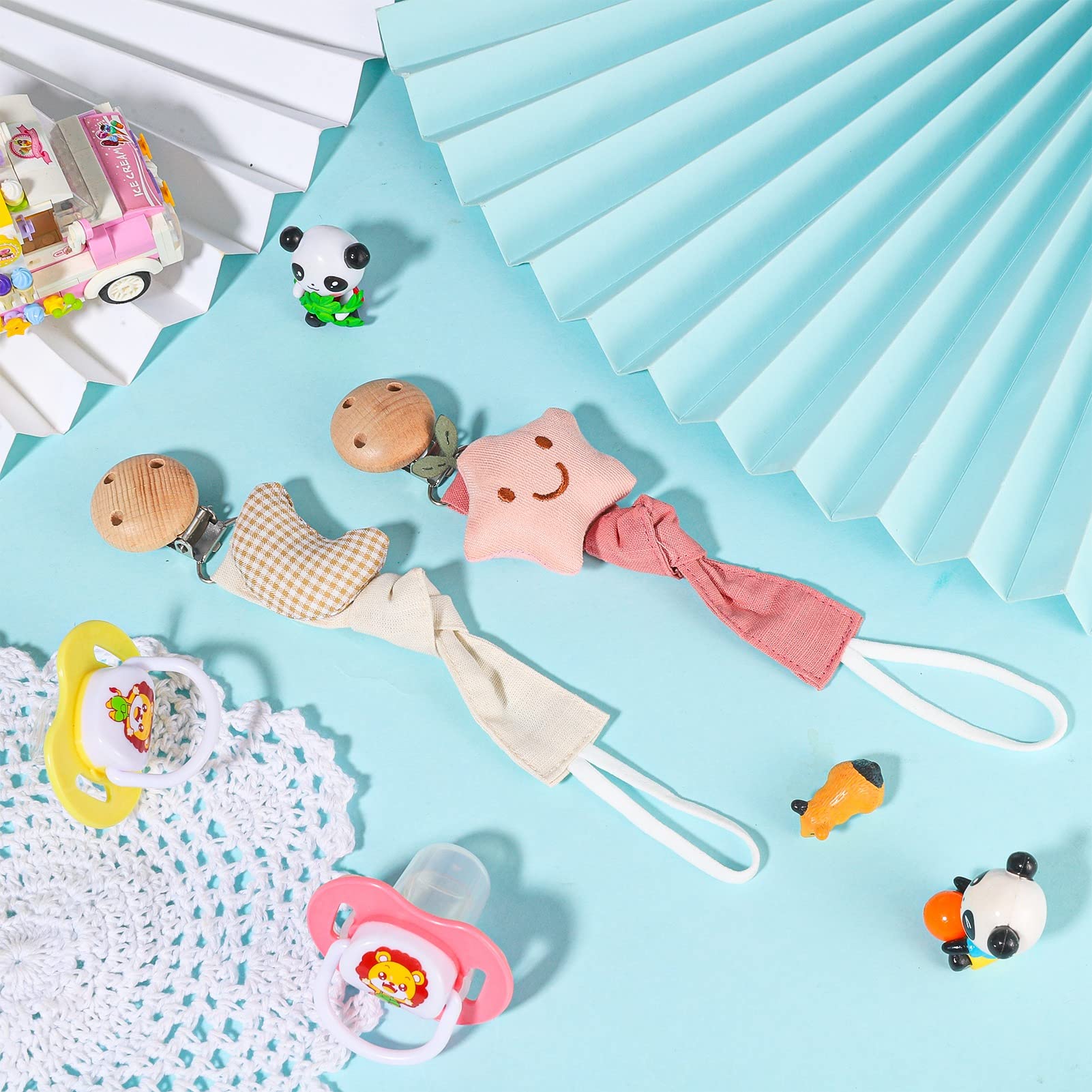 Bohoman Catenella Portaciuccio, 2 PCS Clip per Ciuccio Neonato Catena per ciuccio Bambino Clip Ciuccio Corda per Ciuccio con Clip per Ragazzi e Ragazze Lavabile Adatto a Tutti i Ciucci