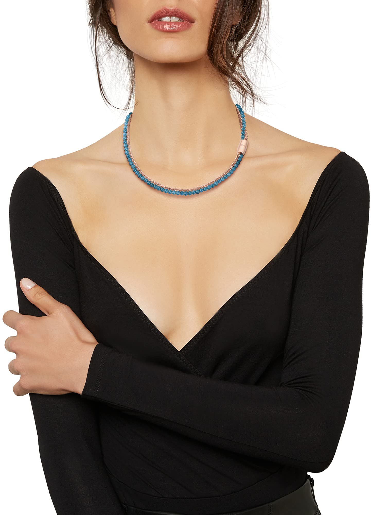 Breil, Collezione Magnetica System, Collana Donna, Girocollo con Catena a Margherita in Acciaio IP Lucido e Pietre Naturali Agata, Pratica Chiusura con Magnete