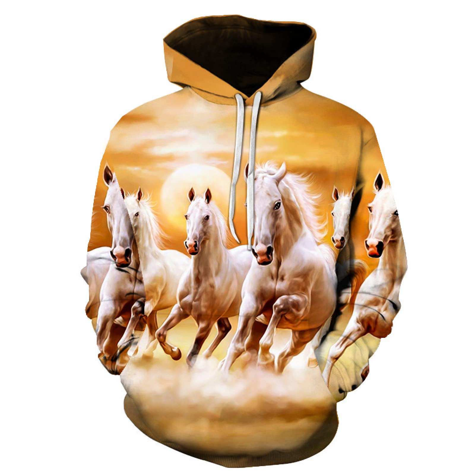 Amarillo Running Horse Suéter 3D Animal Print Hoodie Sudadera para Adultos Pareja Casual Pullover Student Top