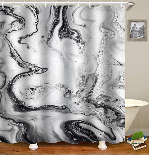 Accssoey Cortina de ducha de mármol, cortinas de ducha para decoración moderna de baño, juego de cortina de ducha de tela impermeable simple y