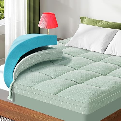 Miniatura 9 de Cubrecolchón de Espuma Viscoelástica de Doble Capa de 3 Pulgadas Tamaño Full, Espuma Viscoelástica de Gel Refrescante de 2 Pulgadas más Cubrecolchón