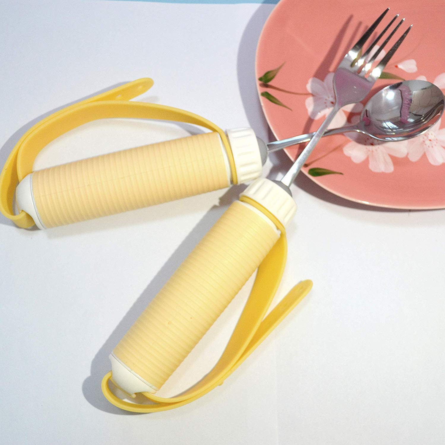 Kit de Cuchara y Tenedor Giratorio de 360 ° - Cubiertos curvos para Ancianos, Artritis, derrame Cerebral y Agarre débil - Utensilio para Comer adaptativo (Paquete de 2)