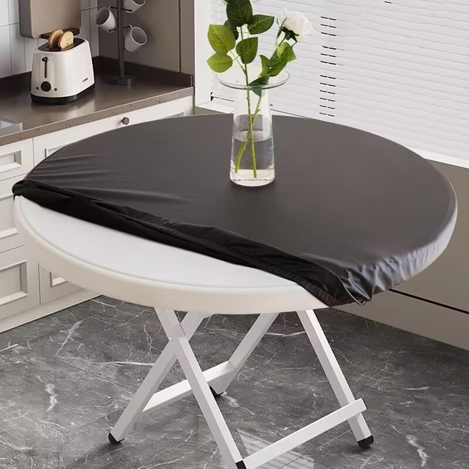 Nappe en PU haut de gamme ronde noire 130cm avec ajustement élastique