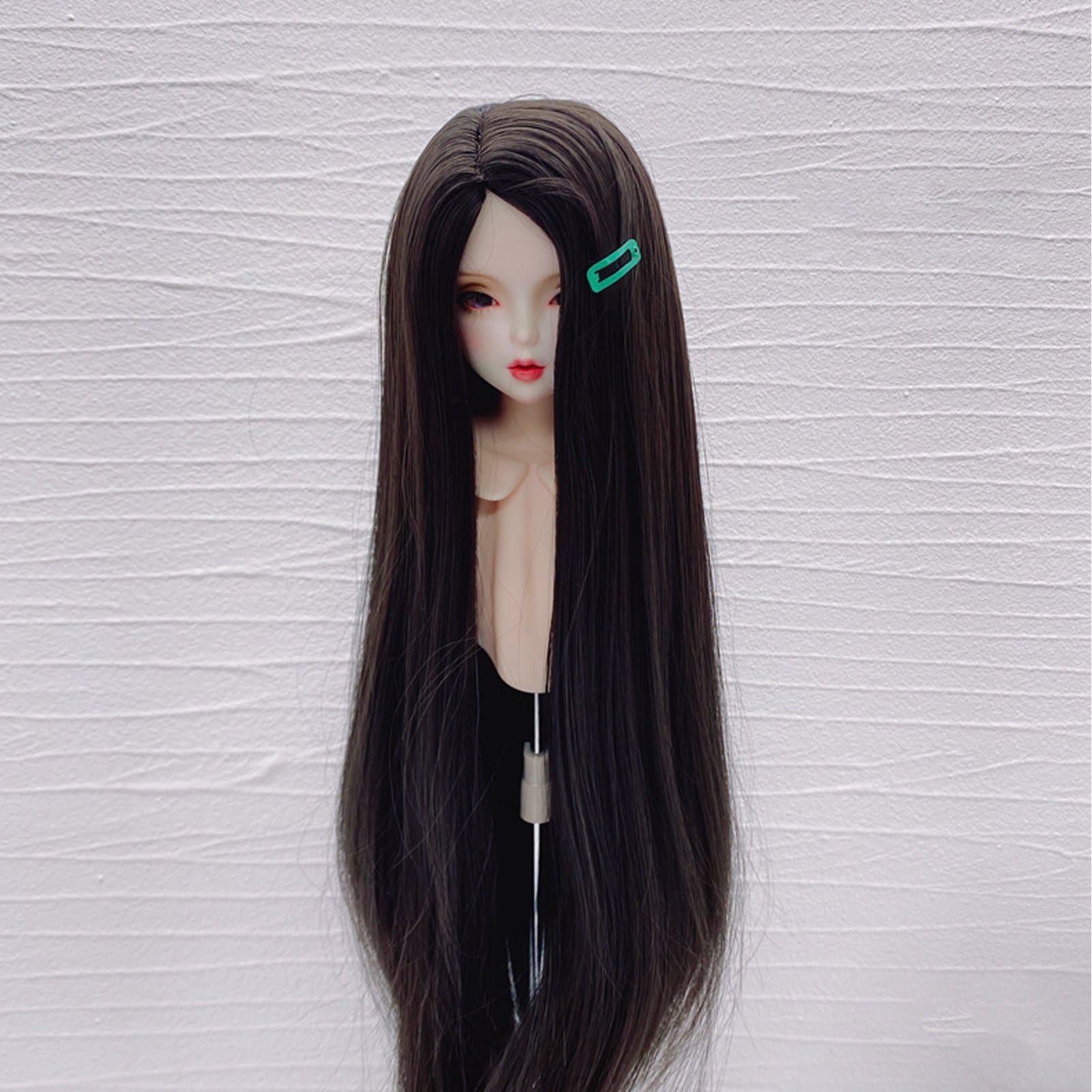 Parrucca da Bambola per Bambola 1/4, Parrucca da Bambola Snodabile Parrucca Lunga Diritta Seta Ad Alta Temperatura Capelli Sintetici Lunghi Lisci, Accessori Fatti a Mano (BLACK)
