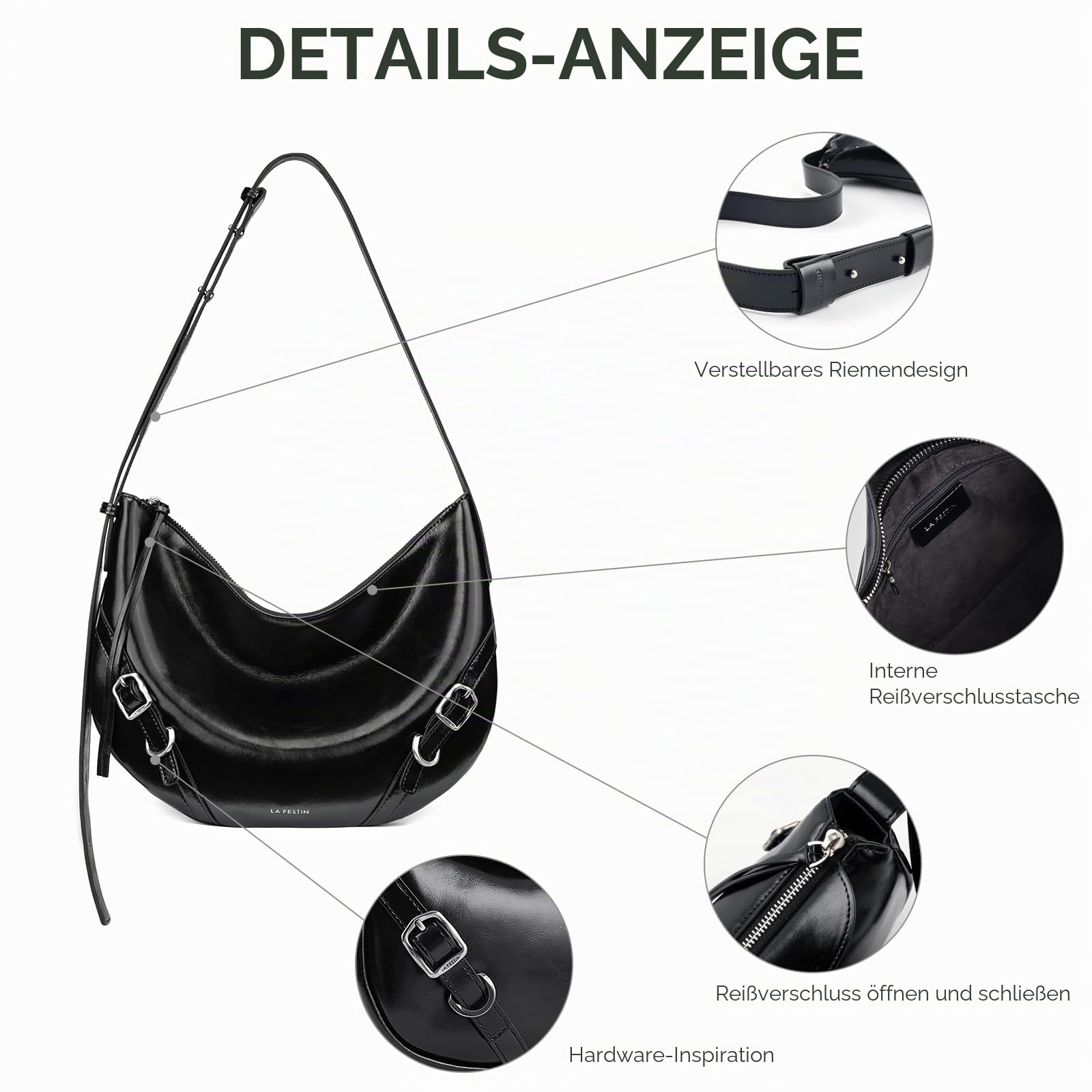 LA FESTIN Modische Umhängetasche für Damen, große Kapazität, echtes Leder, Achseln, Pendler