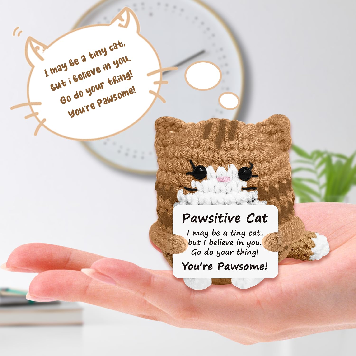 Onperpoe Positive Crochet Animals, Funny Positive Cat with Inspirational Card - Image 3