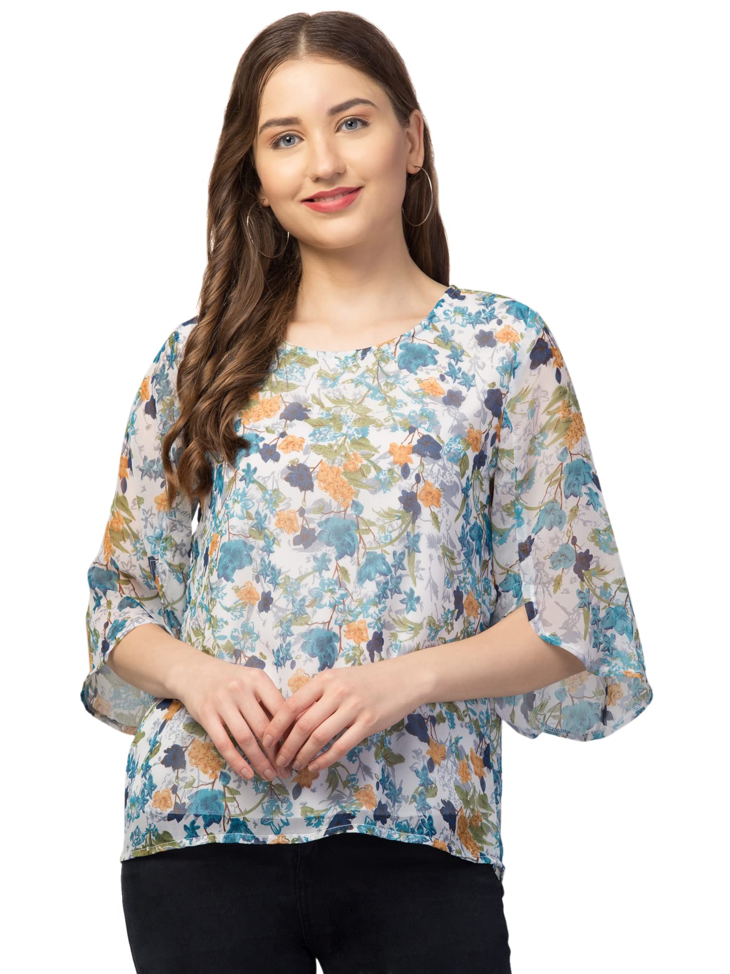 My SwagWomen Top Pink Floral Printed Stylish Regular Fit Half Sleeve Casual Summer Wear Western Attractive Round Neck Top for Women & Girls