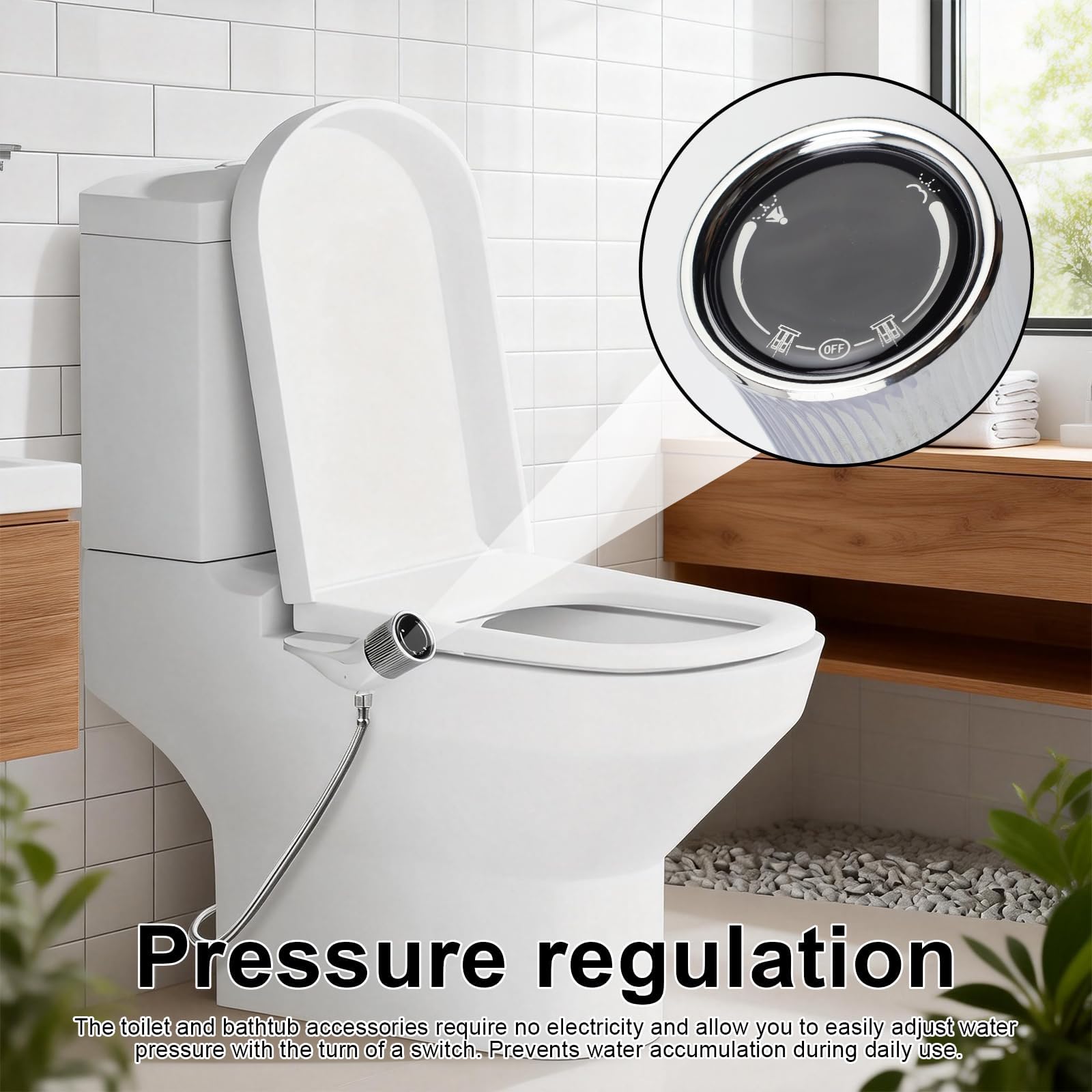 KINGTACK Bidet Attachment For Toilet, Toilet Bidet Non-Electric Bidet Toilet Attachment Dual Nozzles Frontal Rear Wash Adjustable Pressure Control Black W - View #14