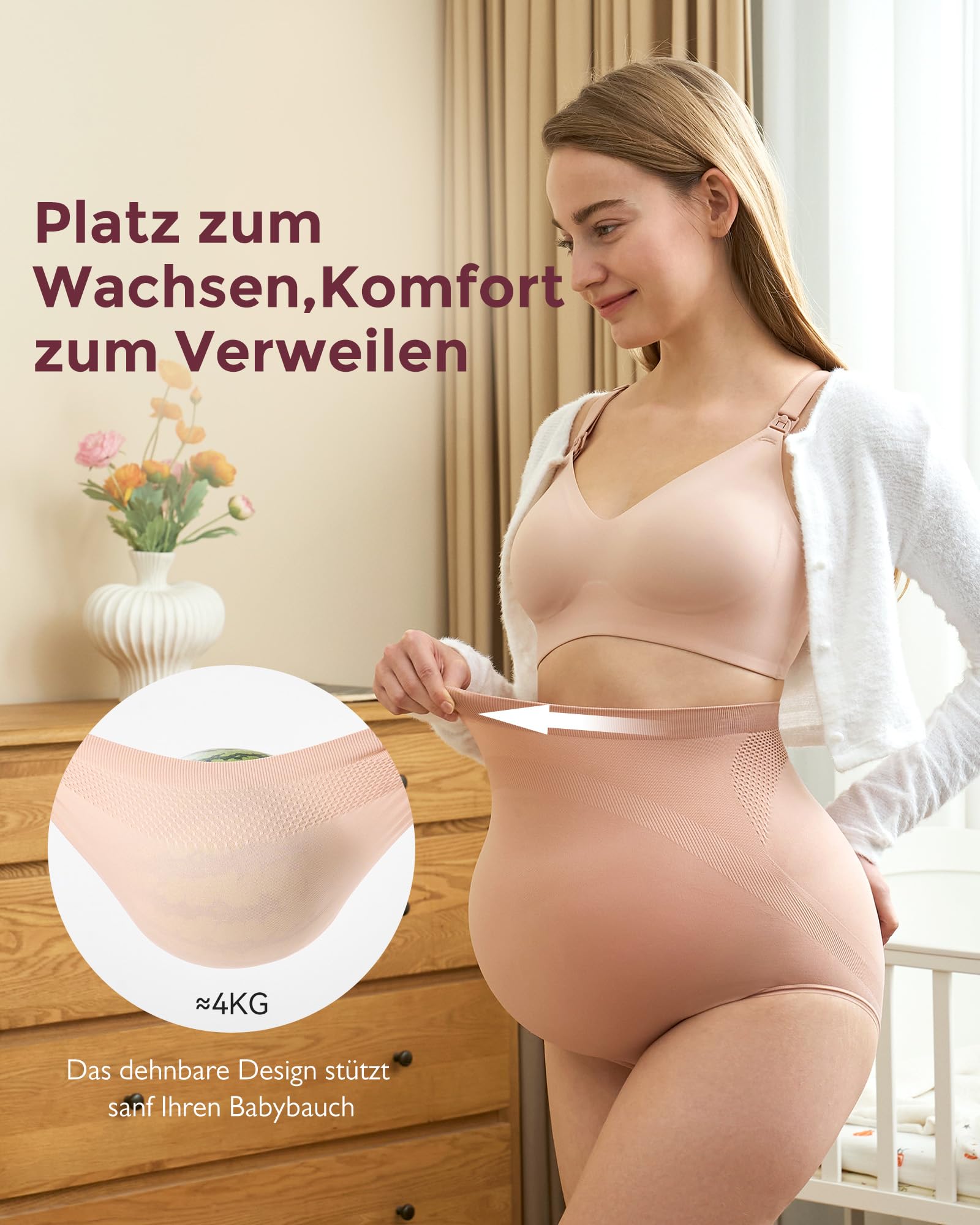 Momcozy Damen Umstandsunterwäsche mit hoher Taille, Weiche Nahtlose Schwangerschaftsunterwäsche, Über-Bauch-Schnitt