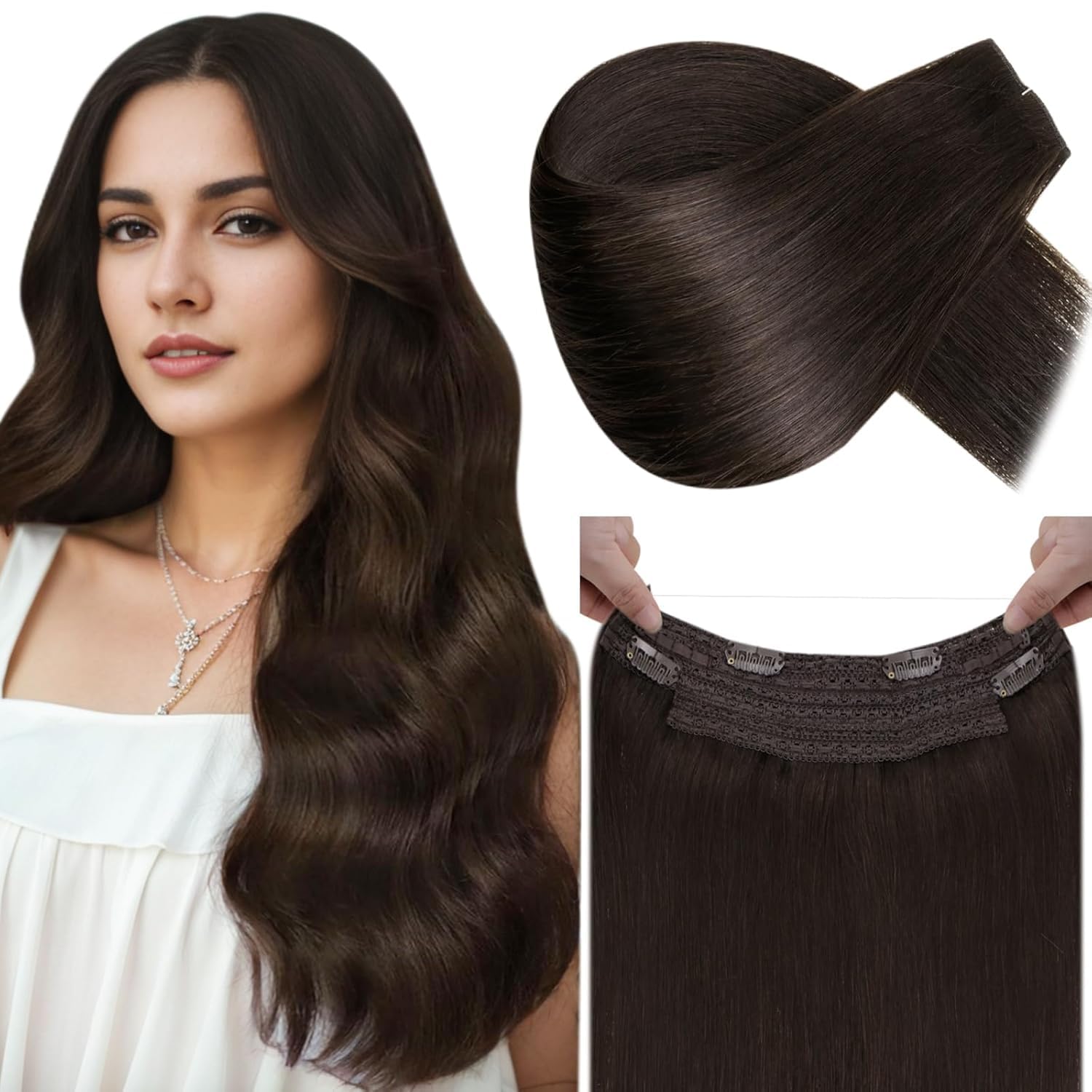 LaaVoo Wire Hair Extensions Human Hair 18 Inch Medium Brown Wire Human Hair Extensions Light Brown Human Hair Extensions Long Straight Hair 86g — view 39