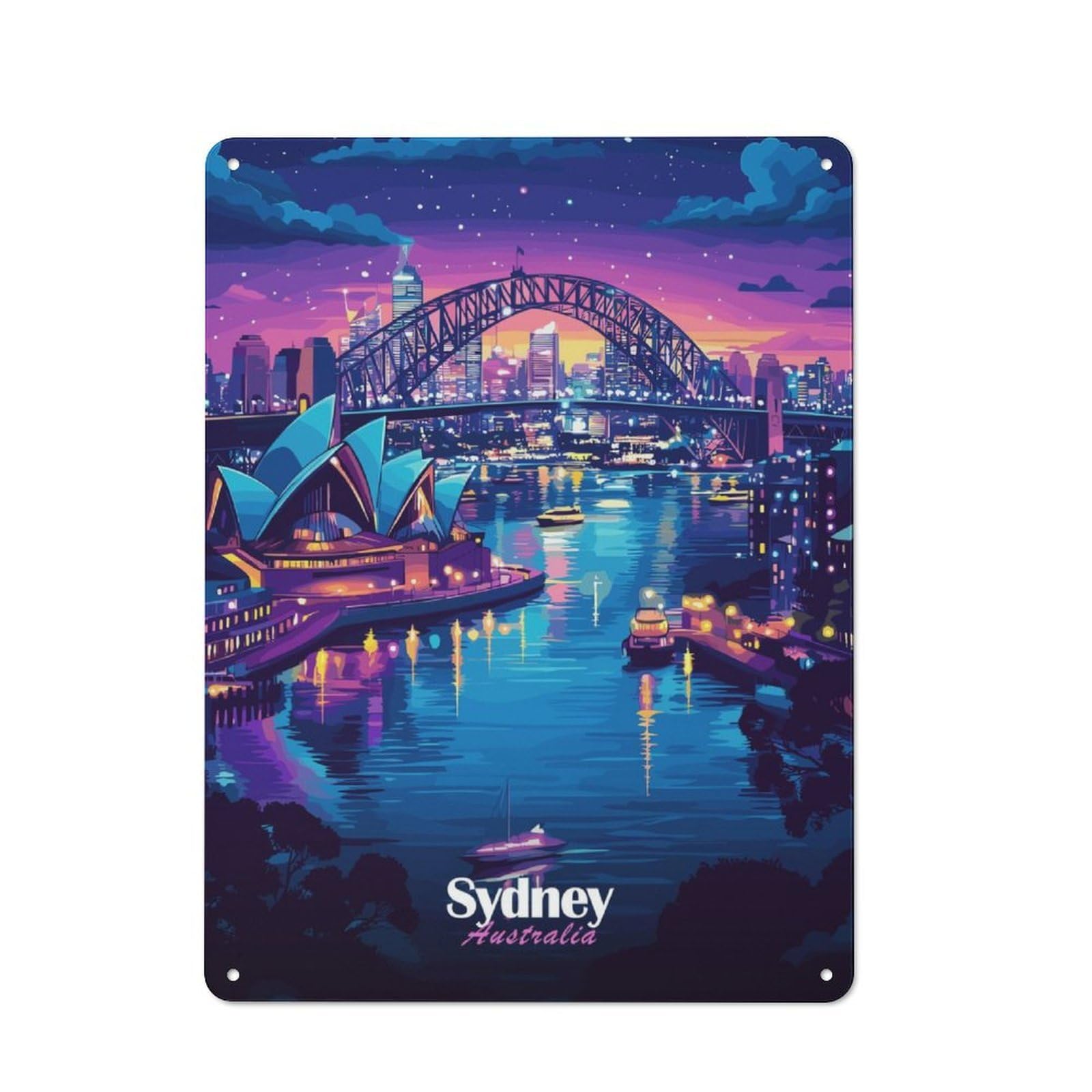 Junmoney Sydney Harbour Night Retro Metal Wall Sign 40X30cm With For Garage Wall, A Decorative Metal Sign For Garages And Workshops