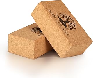 MHW - LIVE WELL Cork Yoga Block – Natural Anti-Slip Yoga Block for Stability & Deepening Poses - 9x6x3 Inches, Single