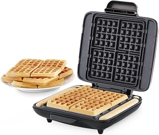 Dash No-Drip Waffle Maker: 4 Waffles at Once, Mess-Free Overflow Channels, Nonstick Plates, Quick Heat-Up - Silver