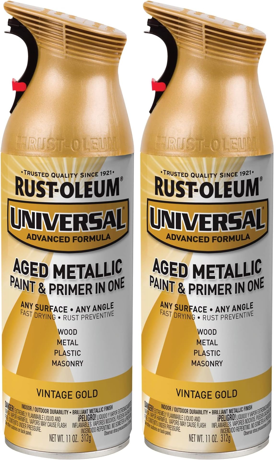 Rust-Oleum 342918 Universal All Surface Aged Metallic Spray Paint, 11 oz, Vintage Gold (Pack of 2)