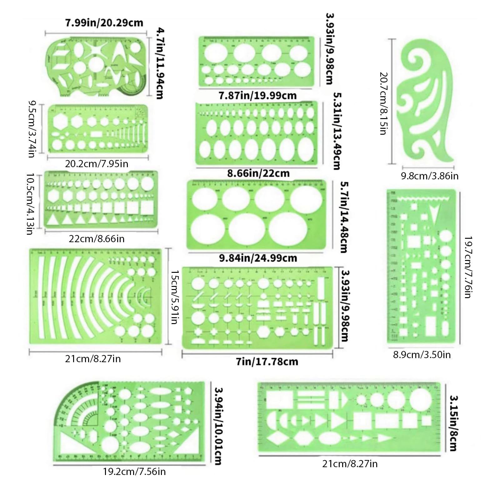 Lot de 11 outils de dessin géométrique professionnels pour l'architecte, l'ingénierie, les mathématiques