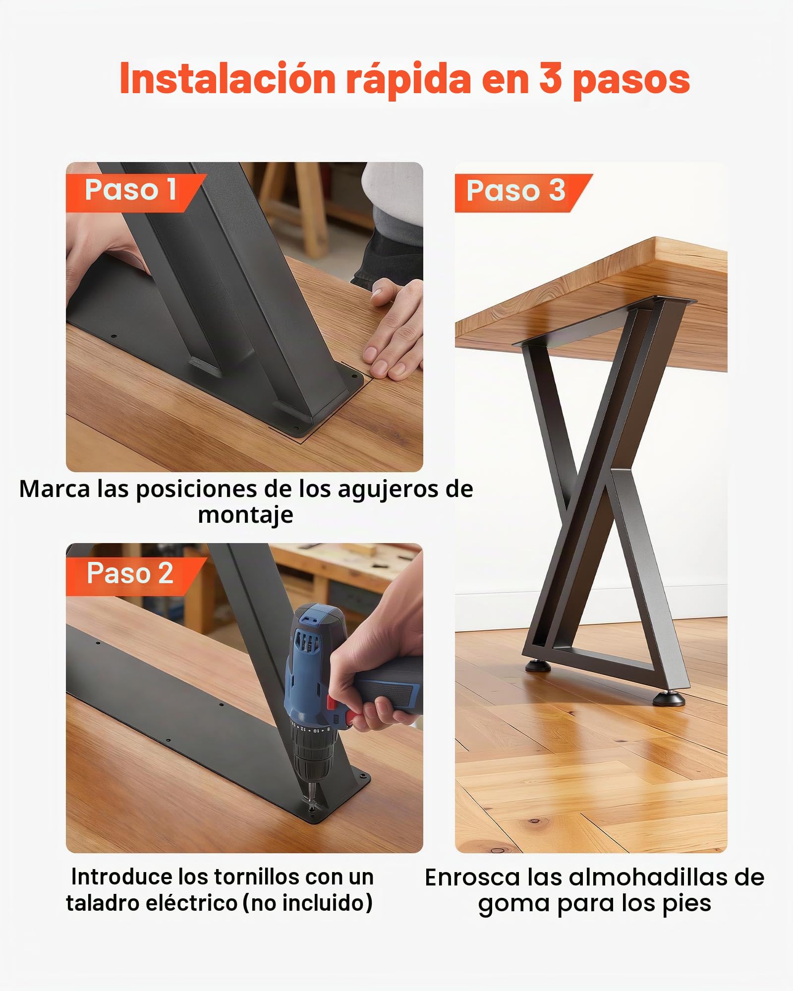 VEVOR Patas de Mesa en Forma de Z de Acero al Carbono, 740 x 610 mm, Capacidad Máxima 1000 kg, Juego de 2 Patas con Kit de Herrajes para Muebles, Oficina, Banco de Trabajo, Mesa de Bar y Escritorio