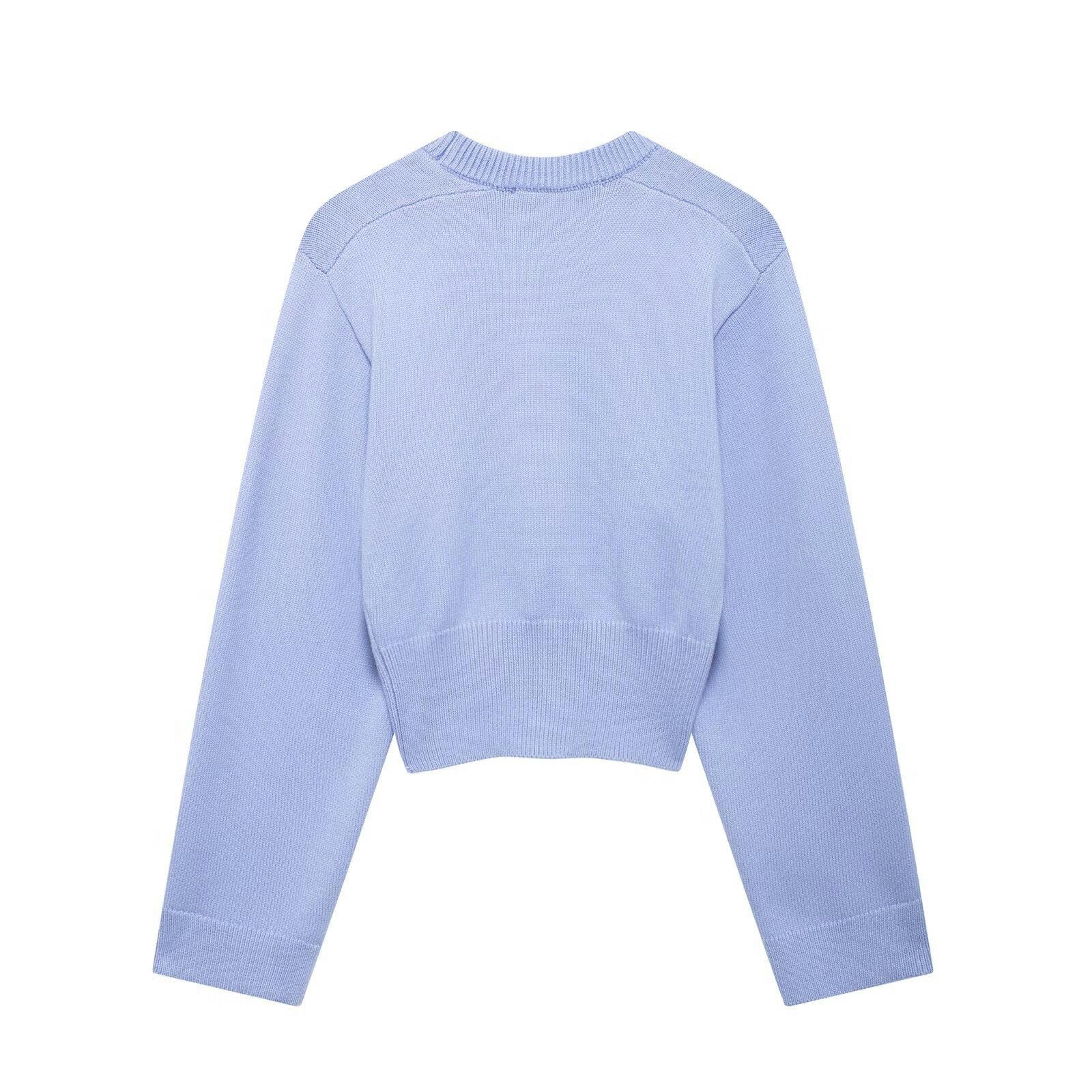 Maglione Donna Stile di Abbigliamento da Donna Moda Semplice E Versatile A Manica Larga Cardigan-Blu-s