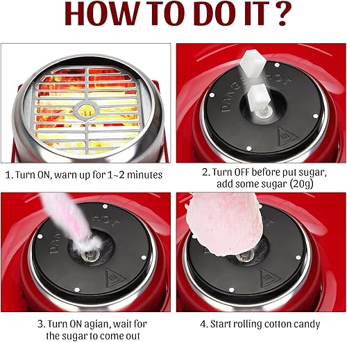 Miniatura 2 de VAlinks Máquina de algodón de azúcar, mini máquina eléctrica de algodón de azúcar con cuchara de azúcar y plato a prueba de salpicaduras, máquina de
