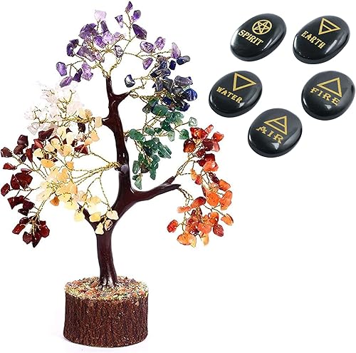 Miniatura 1 de Árbol de la vida de 7 chakras y 5 elementos, árbol de dinero Feng Shui, árbol de piedras preciosas para energía positiva, árbol de cristal de siete