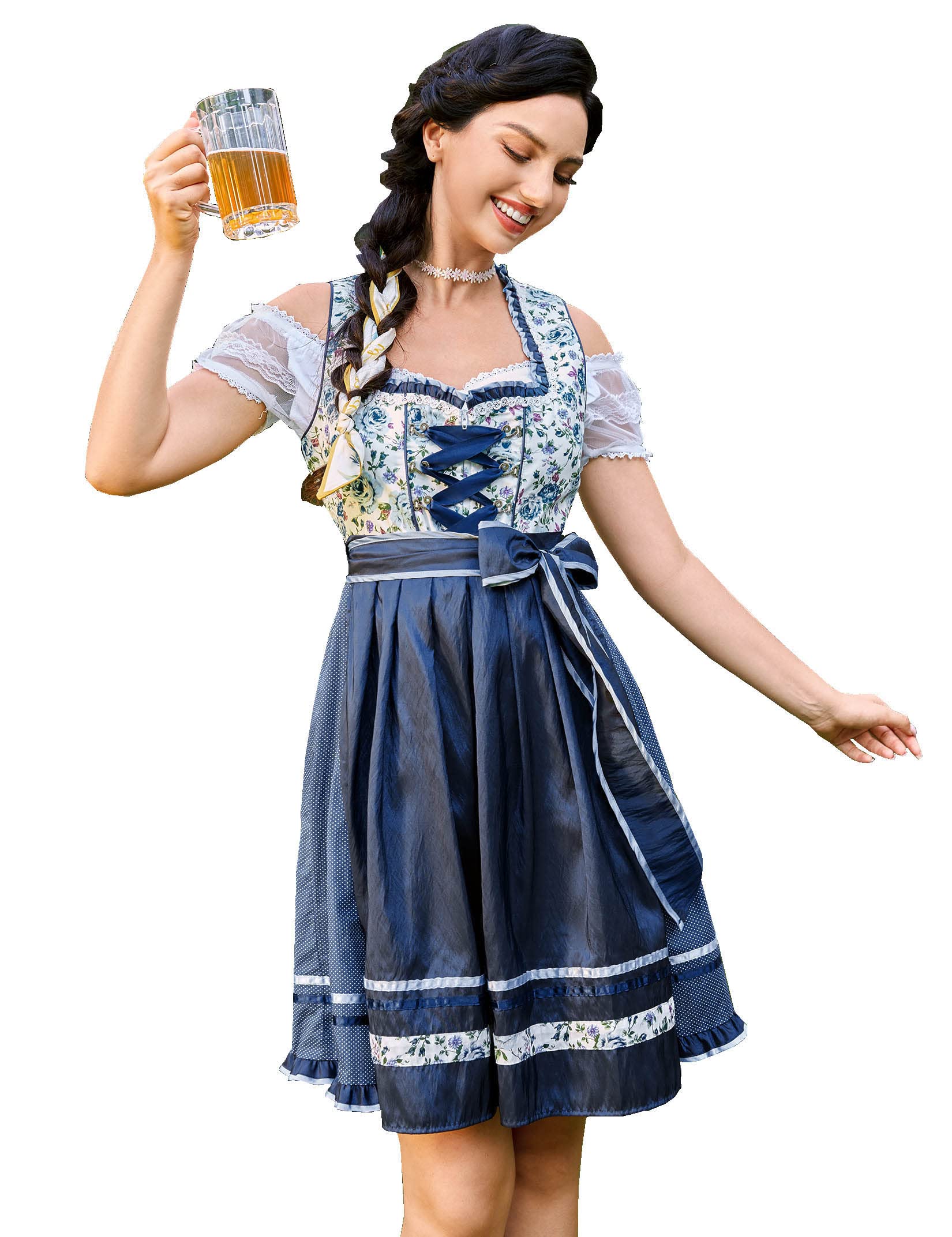 GloryStar Women's Blouse Bavarian Oktoberfest Costume Traditional Dirndl Blouse Shirt Cropped White Shirt