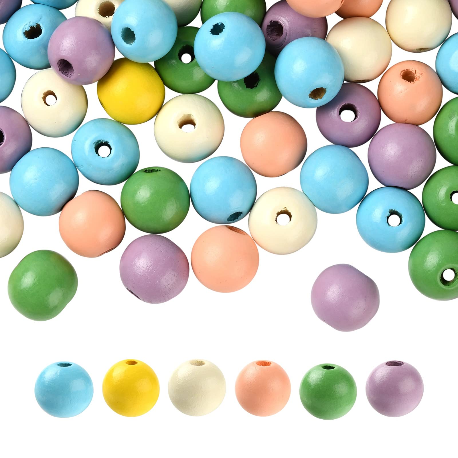 300 cuentas redondas de madera coloridas de 6 mm, macramé, agujero grande, espaciador de bolas de madera, cuentas sueltas con agujero de 2 ~ 3 mm para manualidades, joyas, pulseras, collares