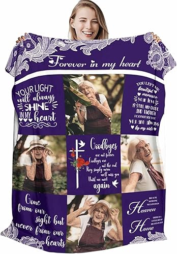 D-Story Mantas Conmemorativas Personalizadas con Fotos para la Pérdida de Madre Abuela, Manta de Simpatía y Duelo Personalizada para Siempre en Mi