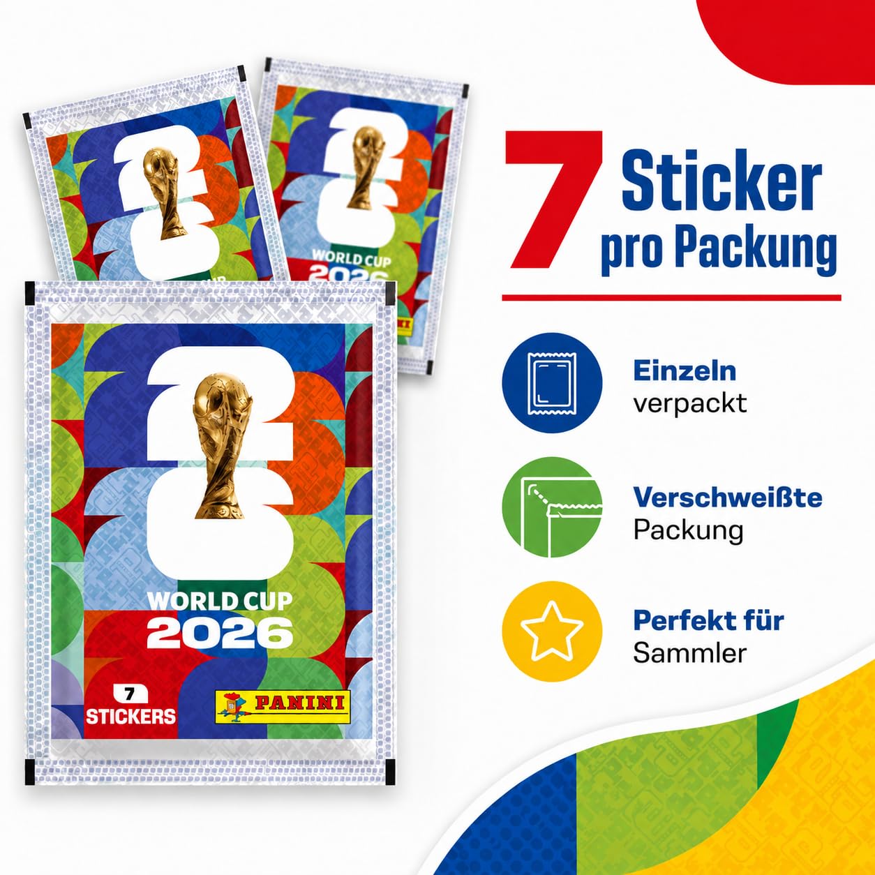 World Cup 2026 Sammelsticker Set – 10 WM 2026 Stickertüten mit je 7 Stickern – 70 Sticker zum Sammeln, Tauschen & Einkleben