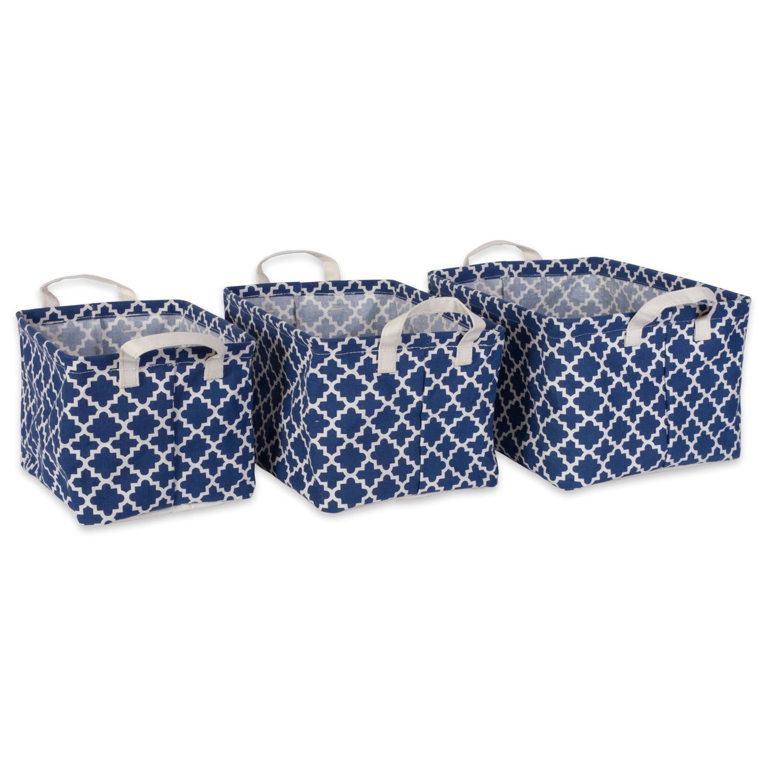 DII Cotton/Polyester PE Coated Assorted Laundry Bins, Assorted Small Bins, Nautical Blue Lattice