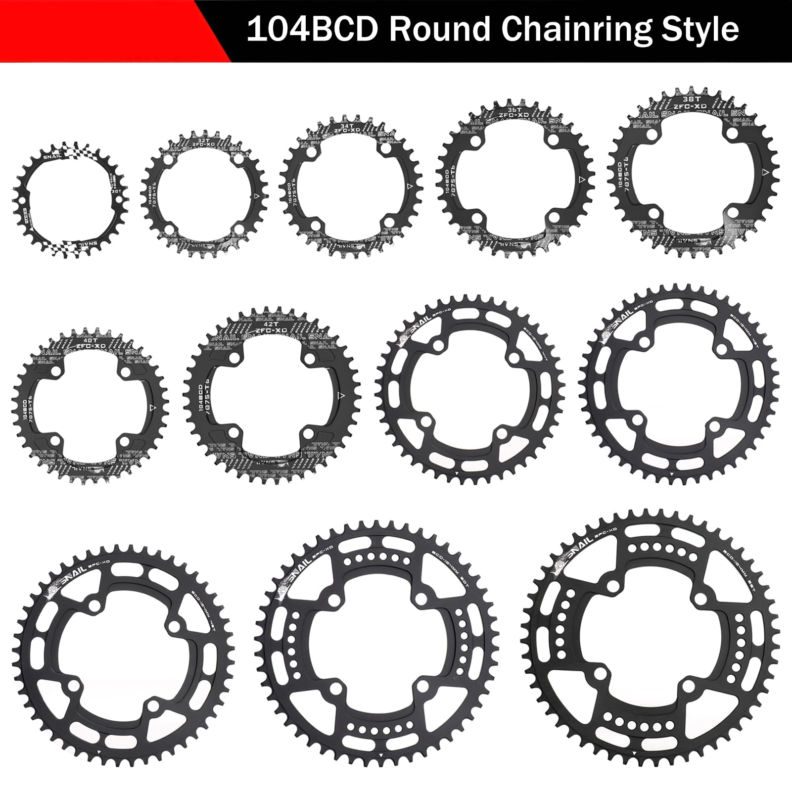 BESNIN 104 BCD Corona Rotondo 30/32/34/36/38/40/42/44/46/48/50/52 Denti Corone Singolo in Lega di Alluminio per 7/8/9/10/11/12 velocità MTB, BMX, Bici da Strada