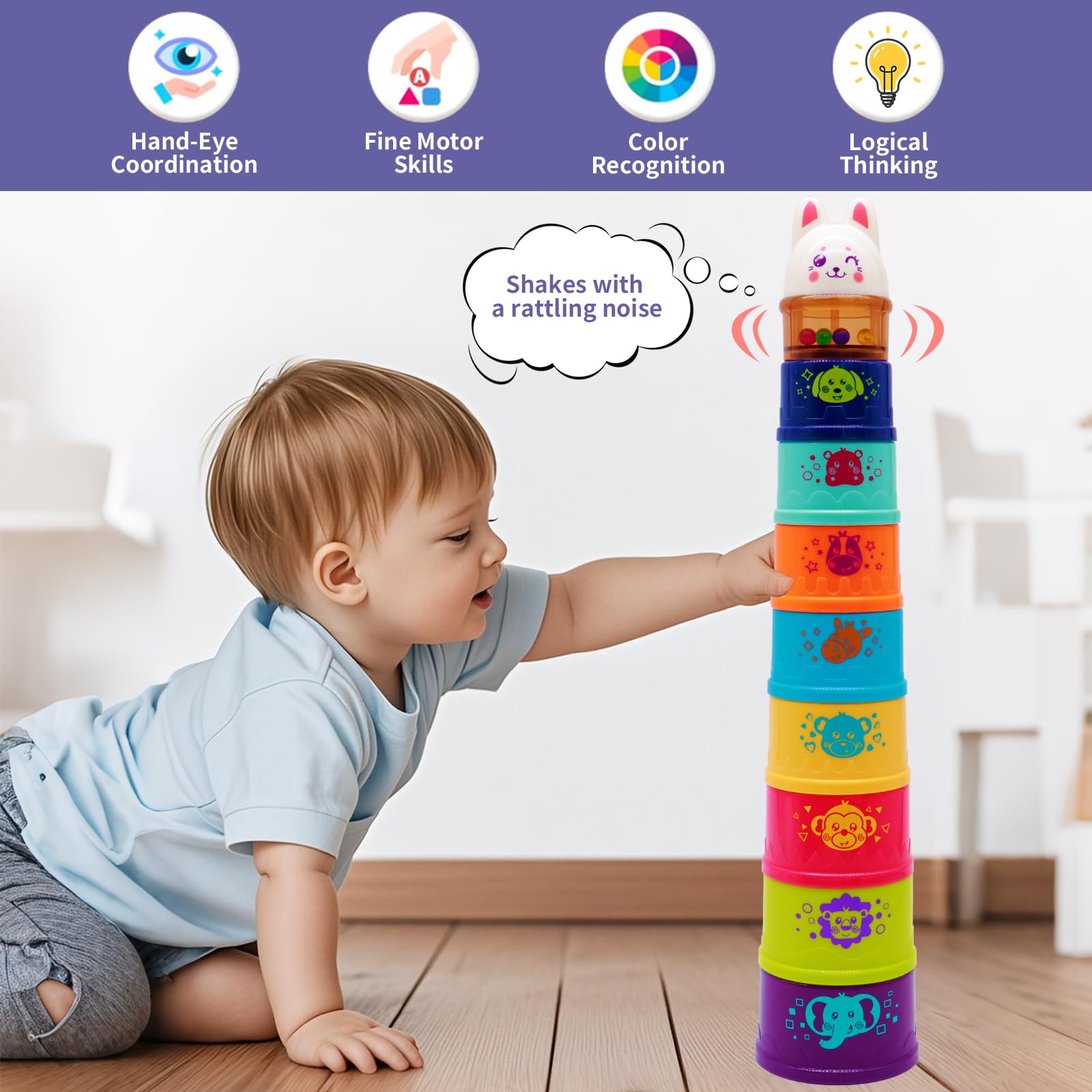 Wanonoo Bunny Baby Stacking Cups for Toddlers 1-3 - Image 3