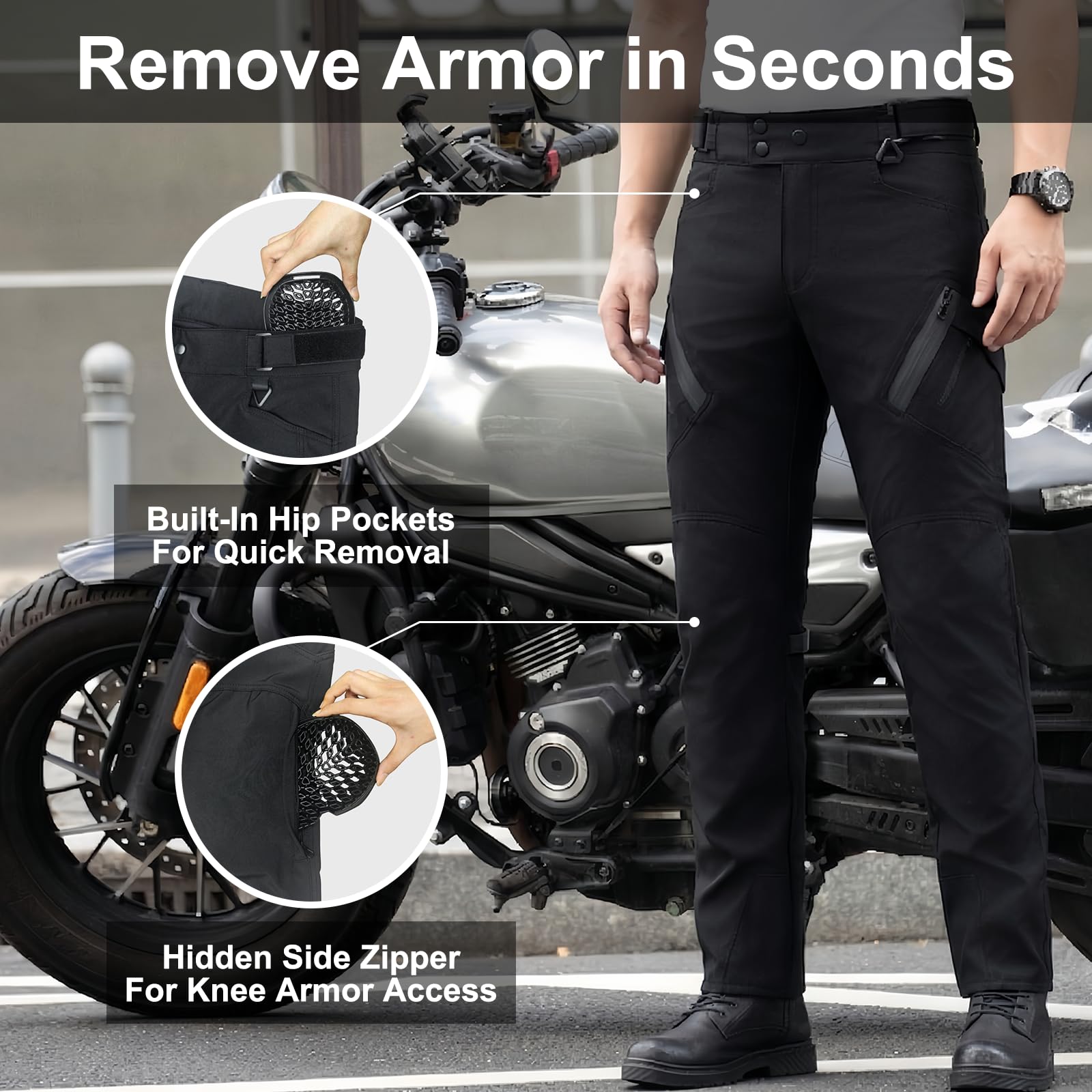 Motorradhose Herren und Damen, mit EN 1621-1 Level 2 geprüften Protektoren, wasserabweisend & atmungsaktiv, Textilhose für Pendeln & Touren