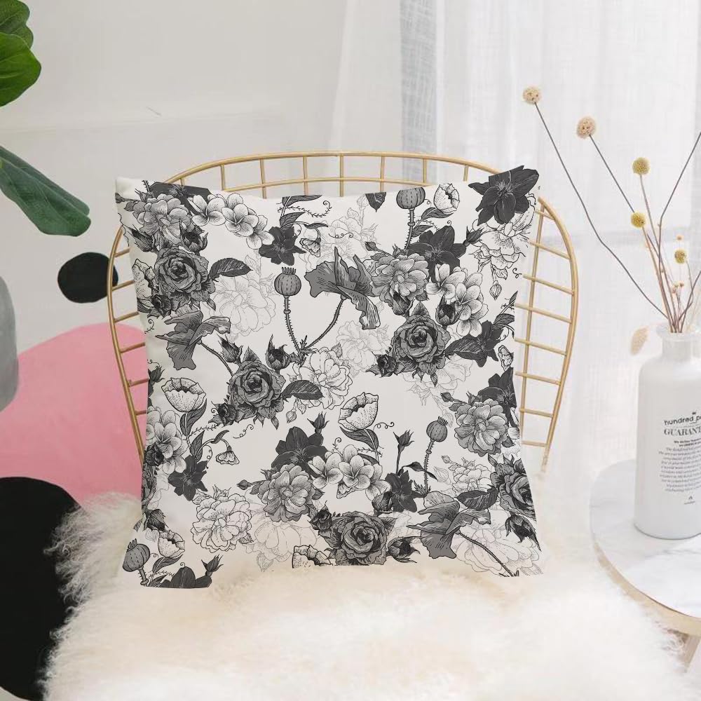 HYOSXW Cushion Cover,Throw Pillow Case Home Decorative for Living Room Bedroom Sofa Chair 16X16 Inch,Monochrome Background with Flowers,Pillowcase 40X40cm