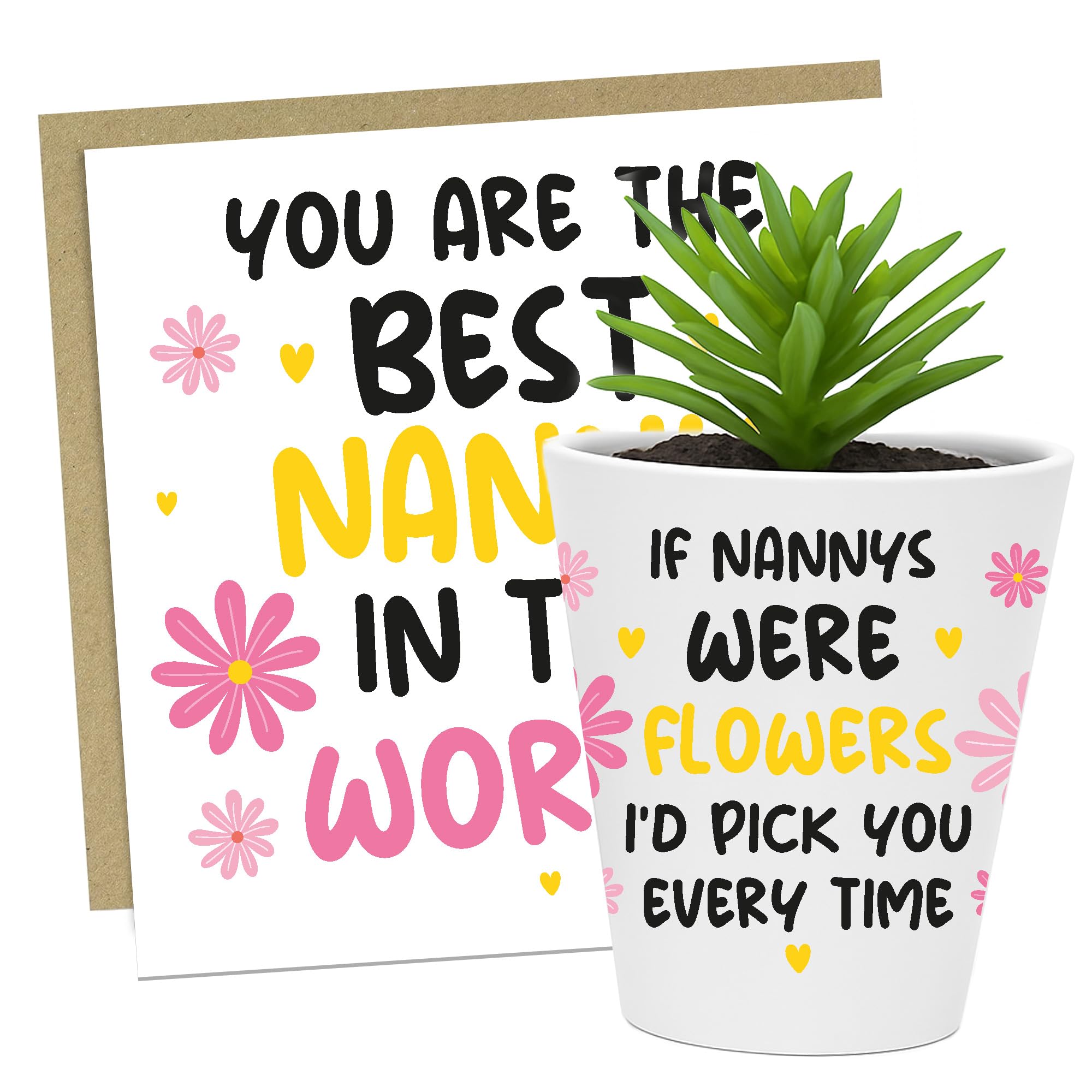 RED OCEAN Gift For Nanny Birthday Christmas Card And Flower Pot Nanny Gifts From Grandchildren Thank You Gift For Her Grandparent Present Keepsake