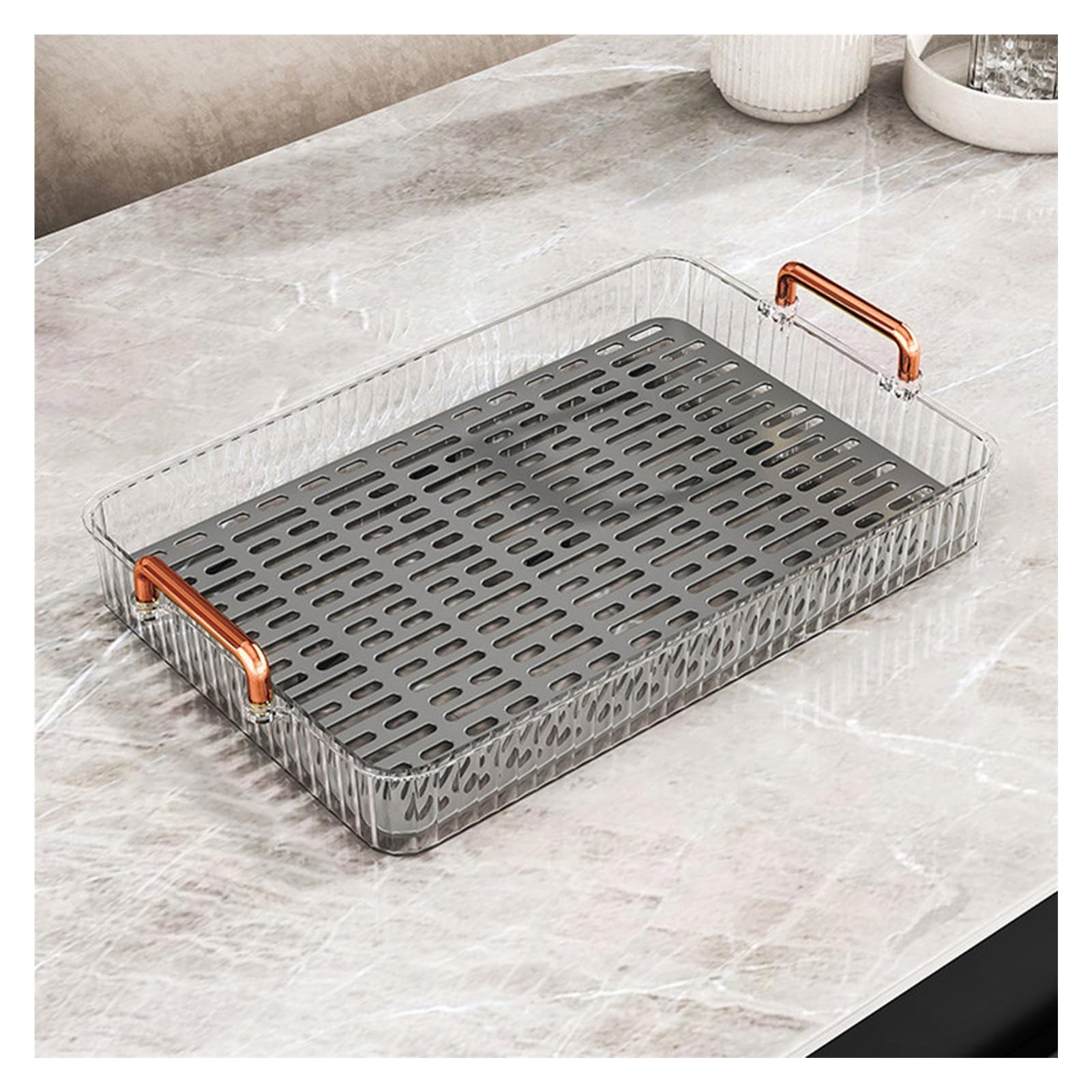 PET Tray,Rectangular Fruit,Removable Drain Mesh,Gold-plated Handle,Suitable for Living Room and Dining(Color2)