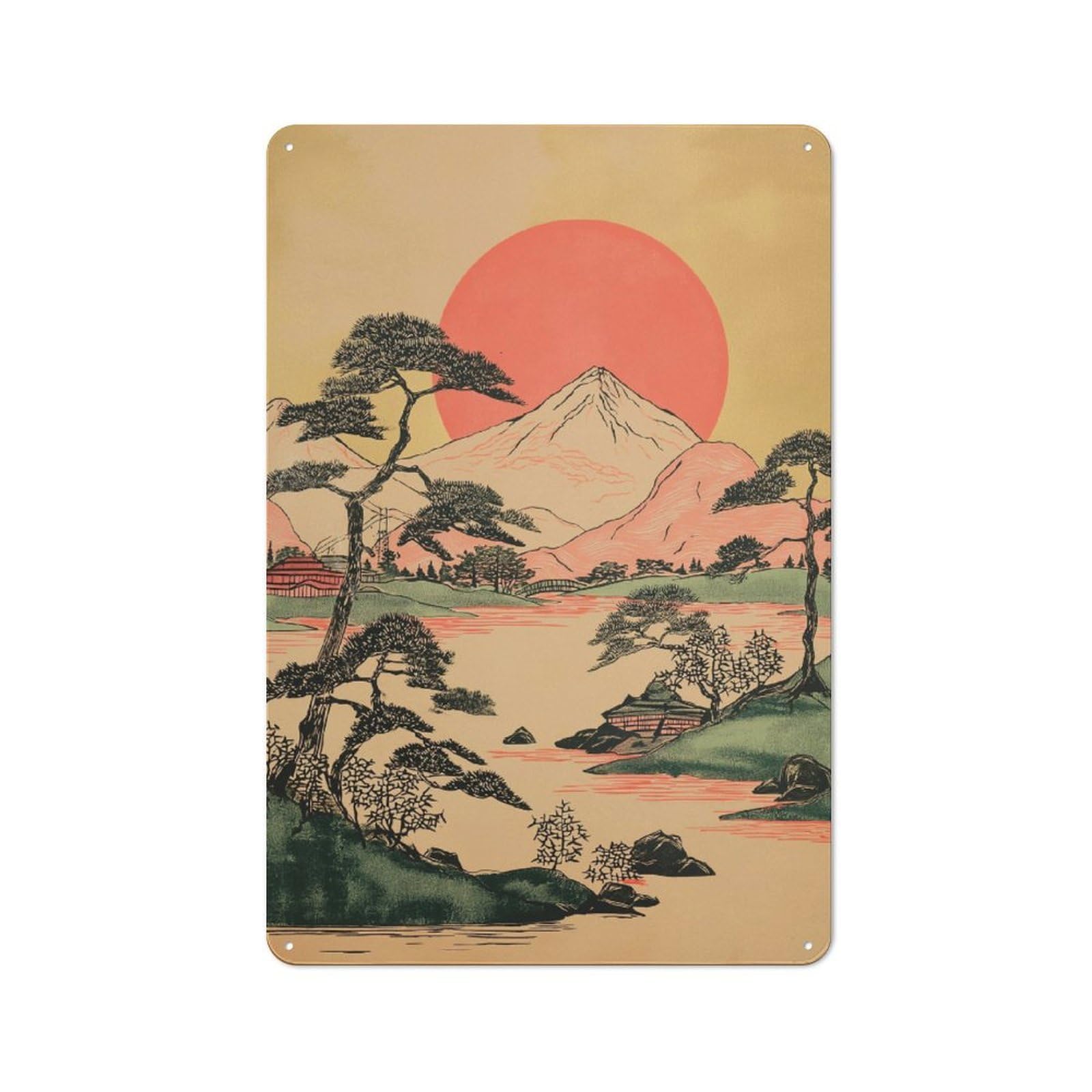 Junmoney Mountain Sunset Serenity Rustic Tin Wall Plaque 30X20cm For Guest Room Or Hallway, For Garage, Workshop And Man Cave Decoration