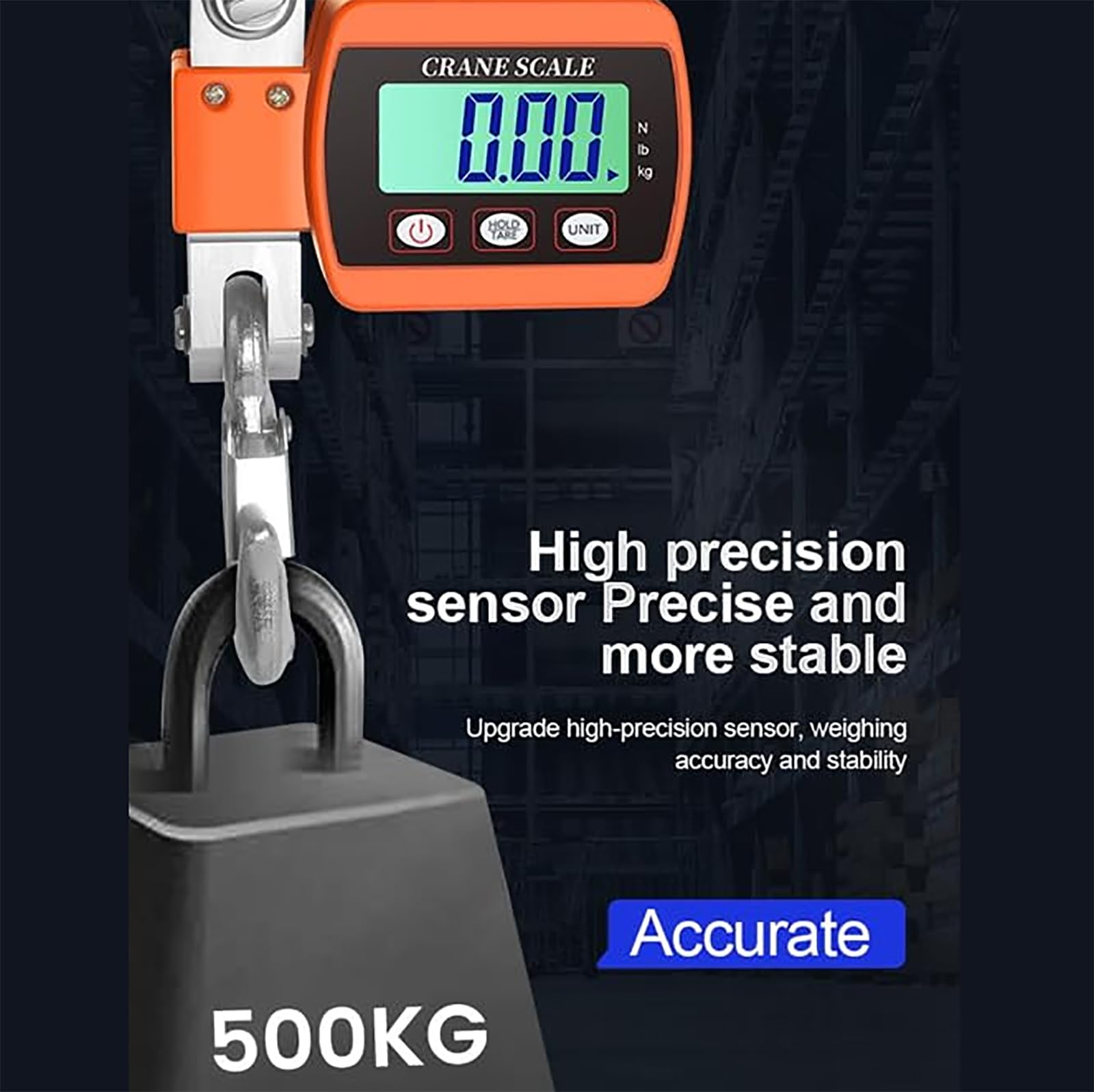 Báscula de grúa Digital portátil, 500 kg/300 kg, báscula Colgante Industrial Resistente, retroiluminación LCD, Cambio de Unidad/Cero para sitios de construcción, Viajes, mercados, Pesca