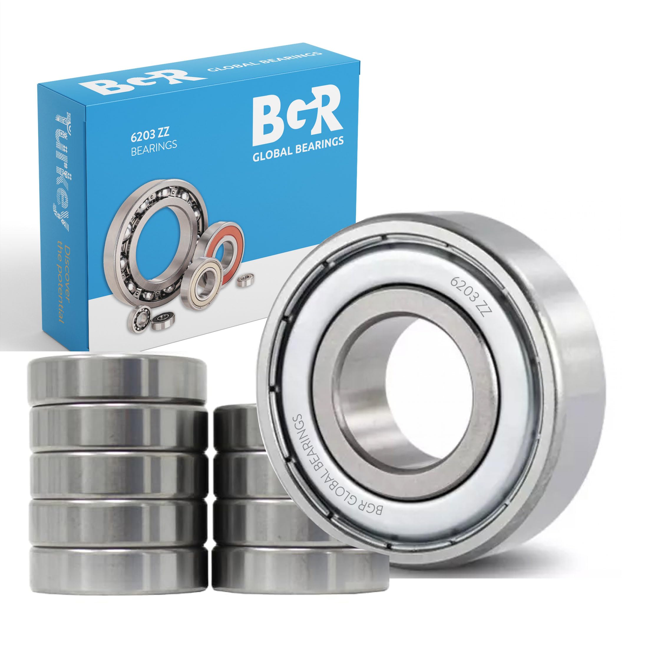 BGR Global Bearings 6203-ZZ Bearing (30 Units) - Lubricated Chrome Steel Sealed Ball Bearing - 17x40x12mm Bearings with Metal Shield