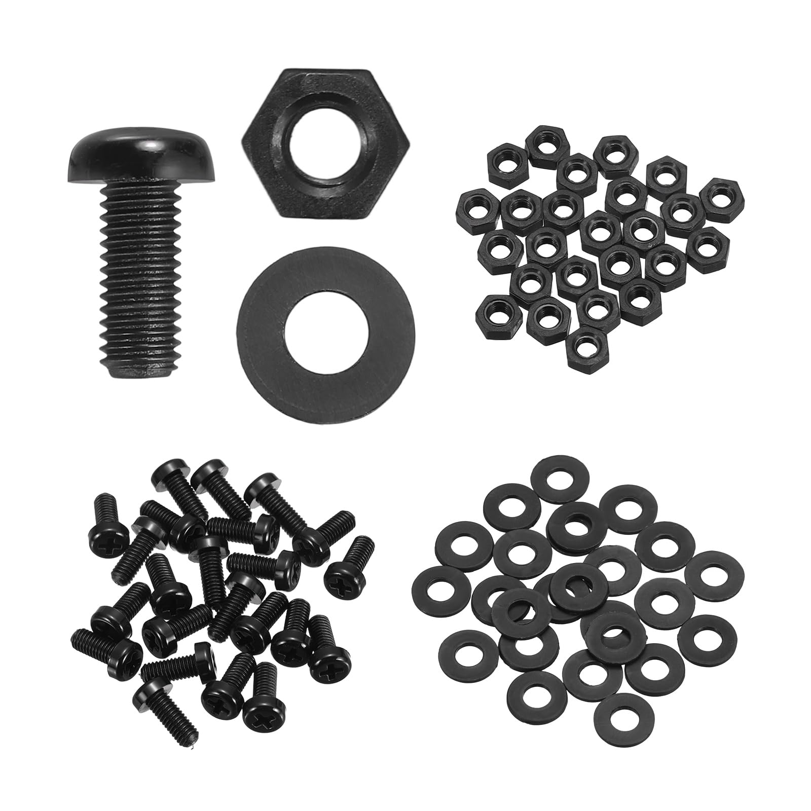 sourcing map 25 Set M5x12mm Nylon PA66 Plastic Cross Round Head Screw Phillips Bolts Hex Nuts Flat Washers Assortment Kit