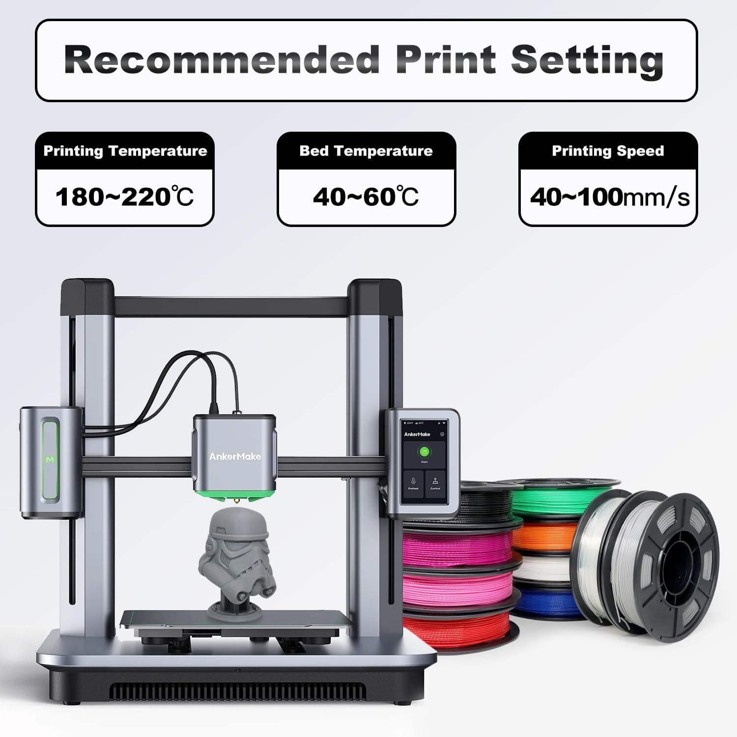 YOUSU pla plus filament 1.75, 3d drucker filament, 3d filament pla+ bündel, 250gx10 Spule (Schwarz/Weiß/Grau/Rot/Blau/Grün/Orange/Rosa/Lila/Transparent)
