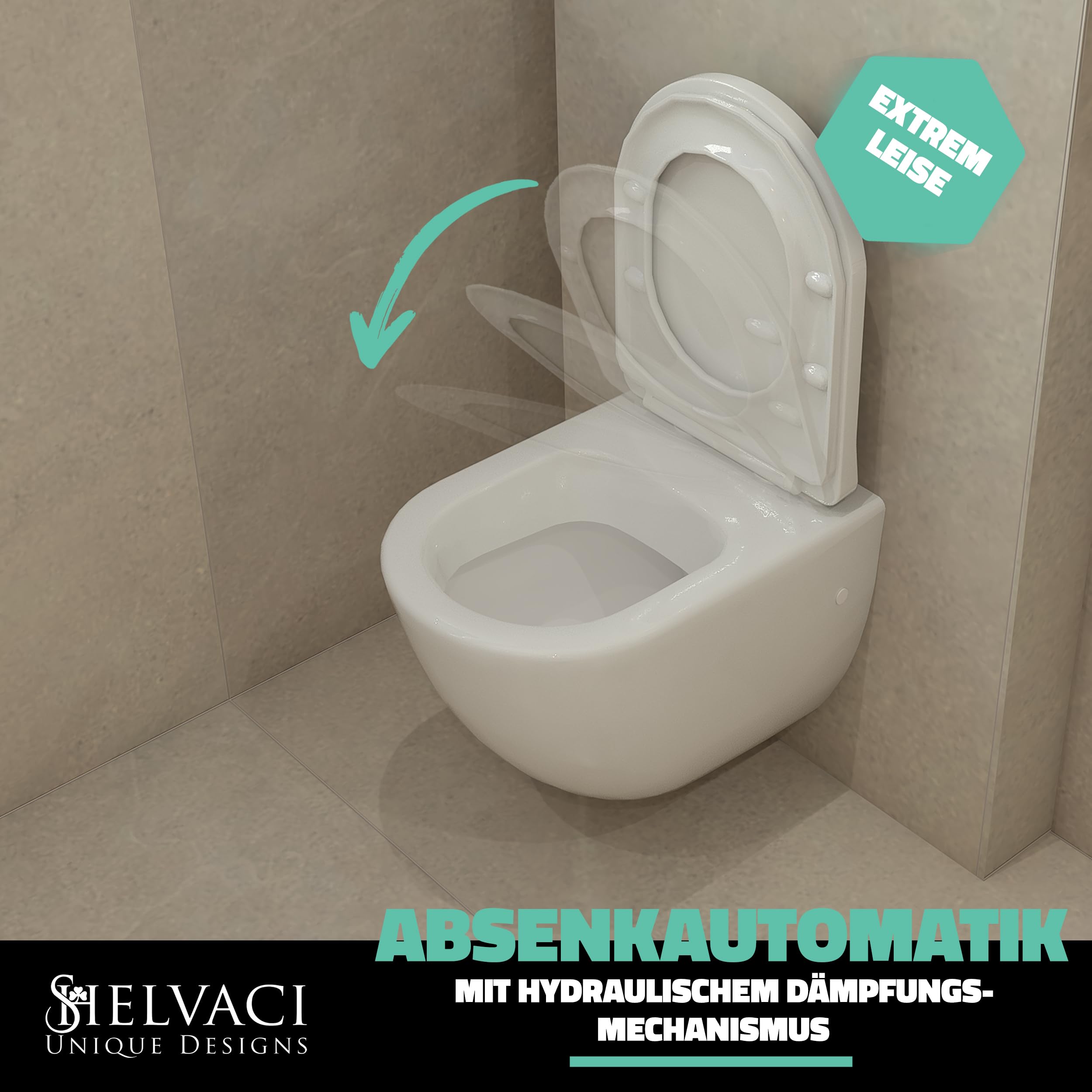 Premium Hänge-WC Toilette Keramik inkl. Toilettendeckel Weiß glänzend (Komplett-Set) - Spülrandloses Wand WC hängend, rund Gr. 490x360x360 - Wand-Toilette Absenkautomatik