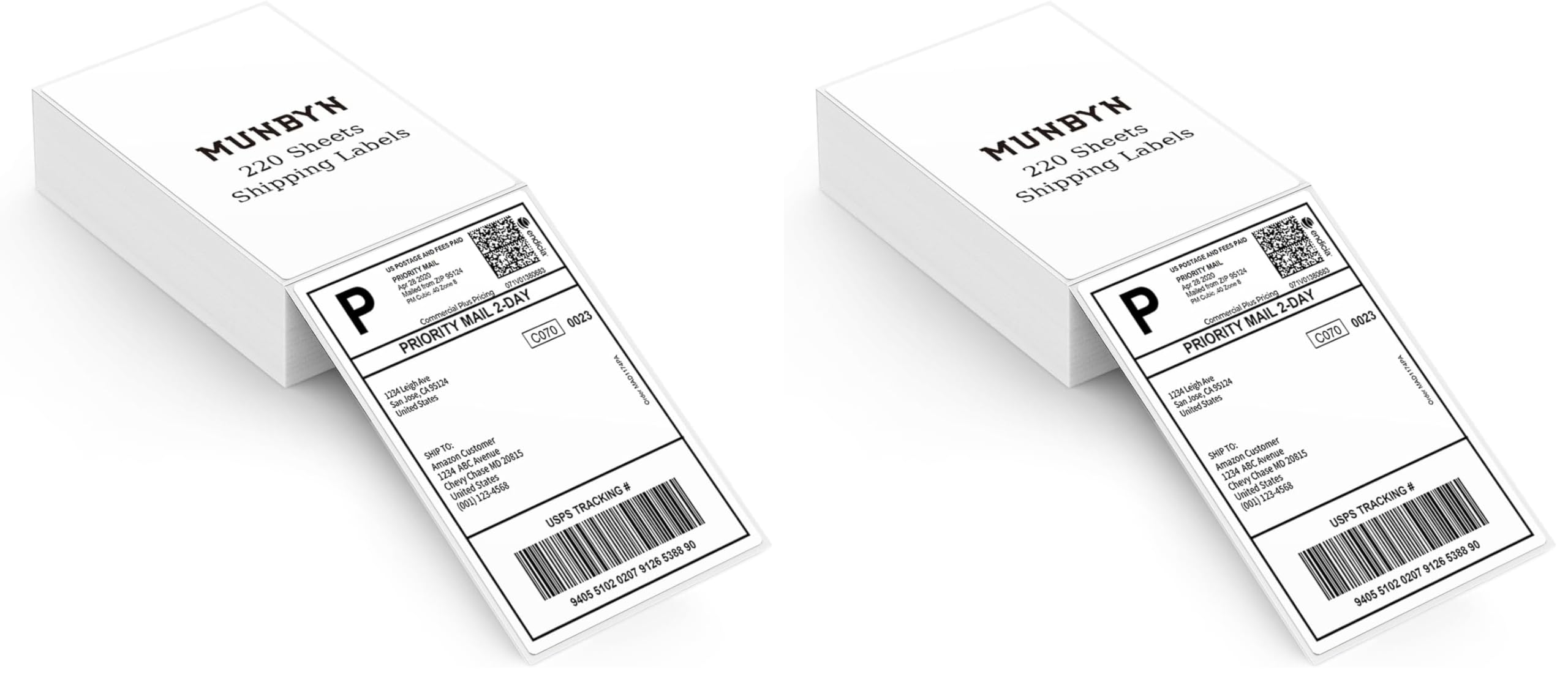 MUNBYN 4"x6" Direct Thermal Shipping Labels, Commercial Grade Permanent Adhesive Fanfold Mailing Postage Label Paper for Thermal Printers and Packages, 220 Sheets per Stack (Pack of 2)