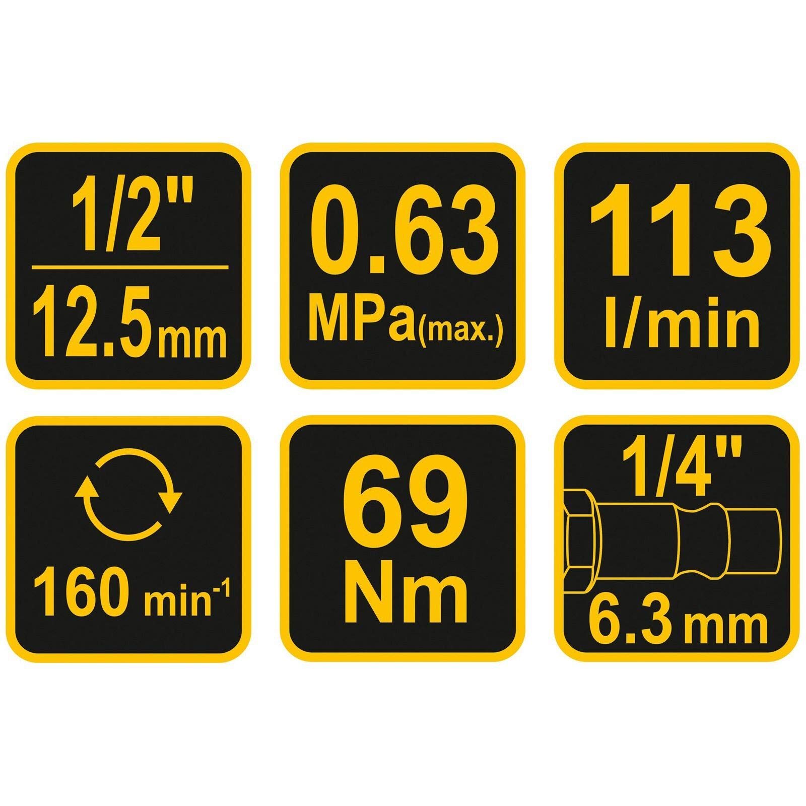 Vorel® Avvitatore a cricchetto ad aria compressa 1/2", 6,3 bar, 69 Nm, 113 l/min, cricchetto ad aria compressa per compressori