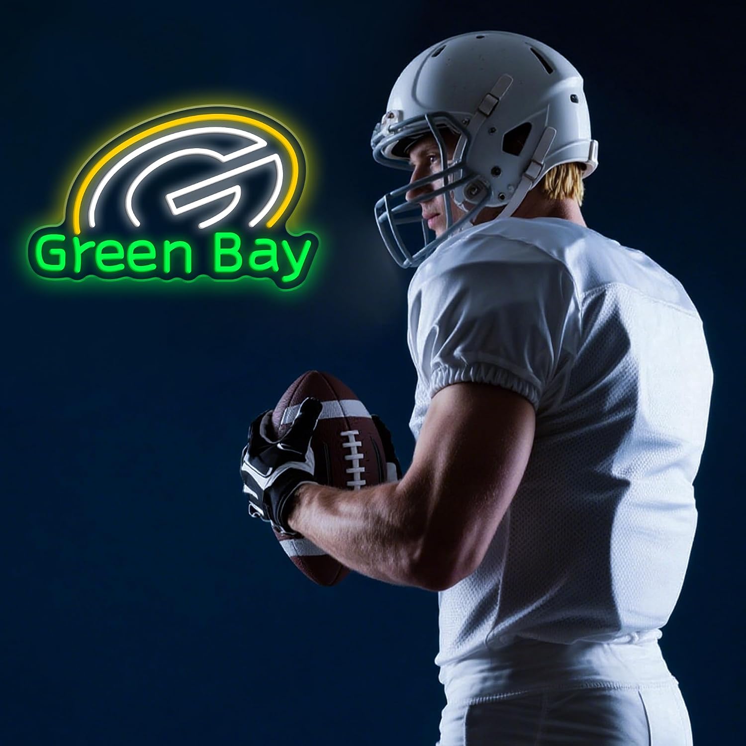 Football Team Neon Sign, Cool Dimmable Light Up Led Football Team Sign Merch Logo Hanging USB Powered for Wall Decor, Man Cave, Bedroom, Game Room Deco, Birthday Christmas Gift for Kids Boys Fans (Green Bay)