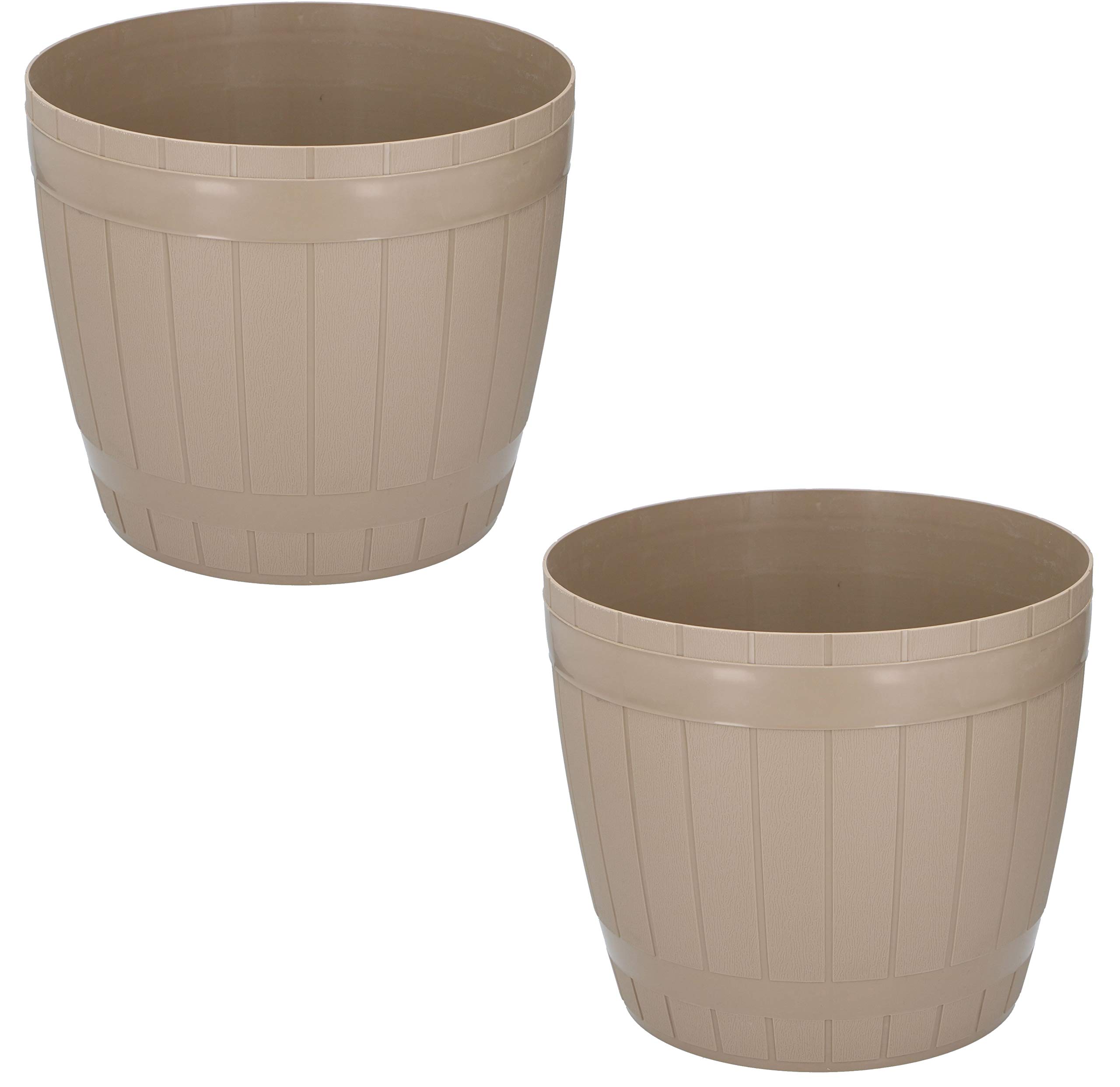 Lifetime Garden Beige Round 35Cm Plastic Plant Flower Herb Planter Barrel Tub Pot (Set Of 2 )