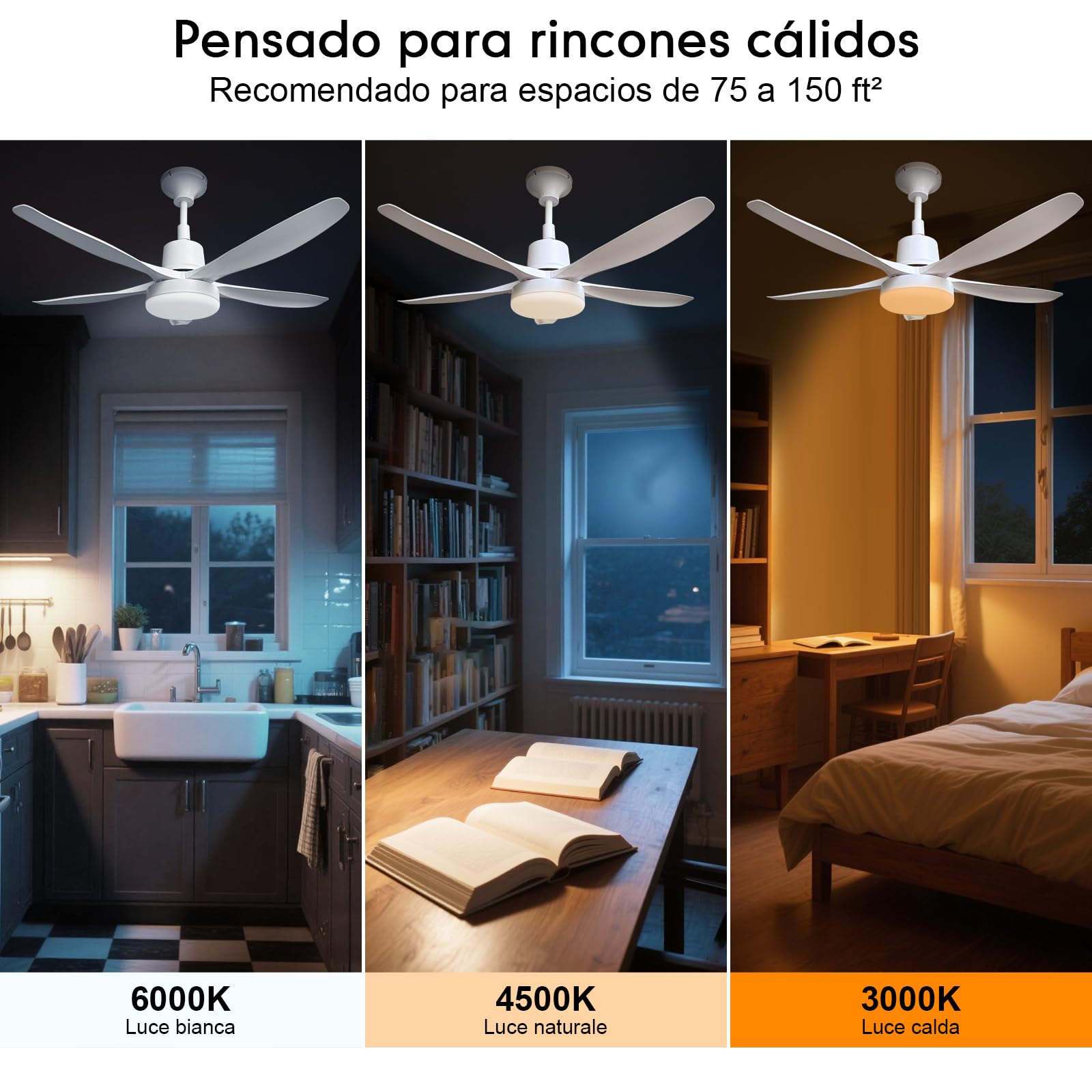 Ventilador Techo con Luz LED 76cm, Aspas Delgadas Silenciosas, Motor DC, 4 Velocidades Mando Distancia, Luz 3CCT 18W, Fácil Instalación, para Dormitorios Pequeños 7-14m², Blanco Mate