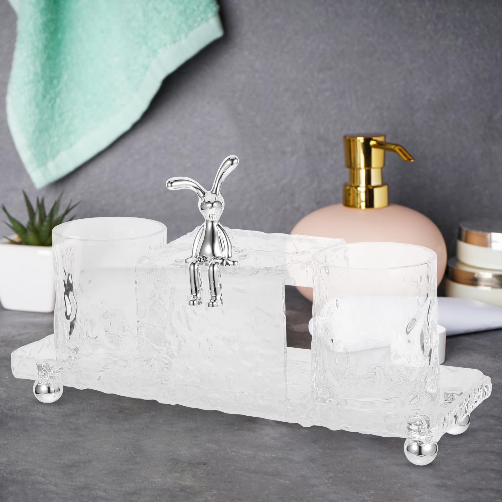 Organizador de Cepillos de Dientes para Baño con Bandeja y Vasos