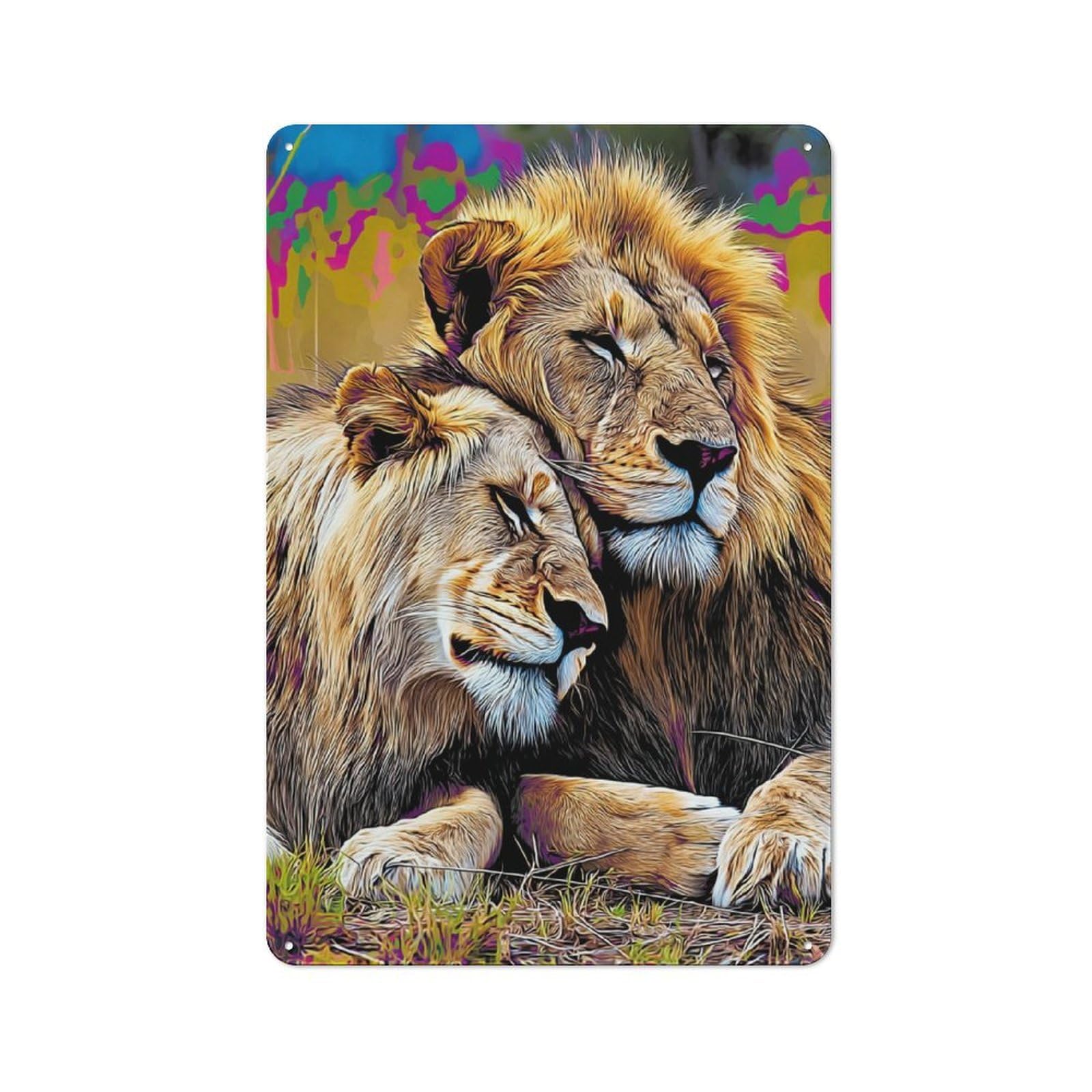 Junmoney Two Lions In Harmony Rustic Metal Sign 30X20cm For Café Or Restaurant, Suited To Café Owners And Decorators