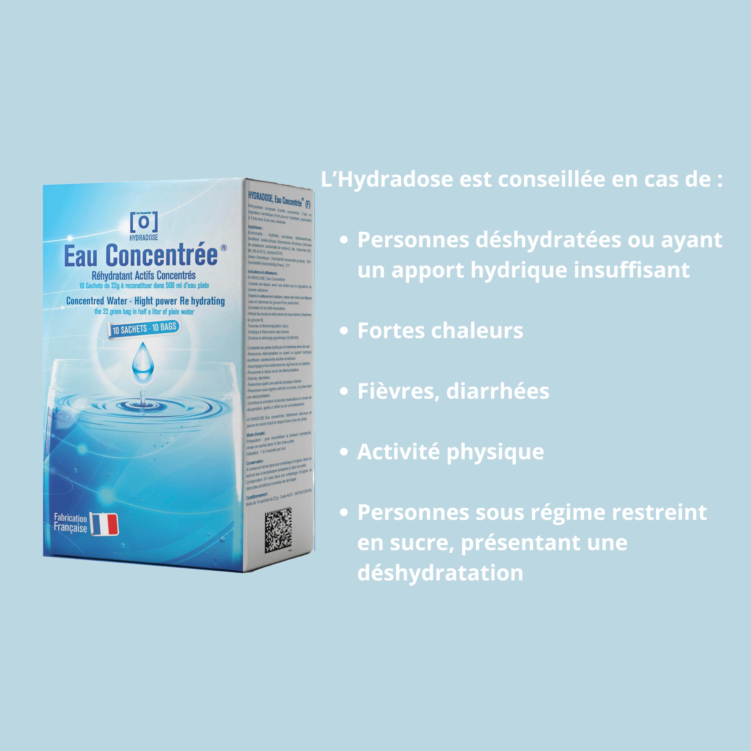 Hydradose Eau Concentrée Goût Neutre - 10 Sachets - Améliore l’Hydratation - Réhydratant pour Sportifs, Séniors, Chaleurs, Fièvres, Perte de Soif - N1131