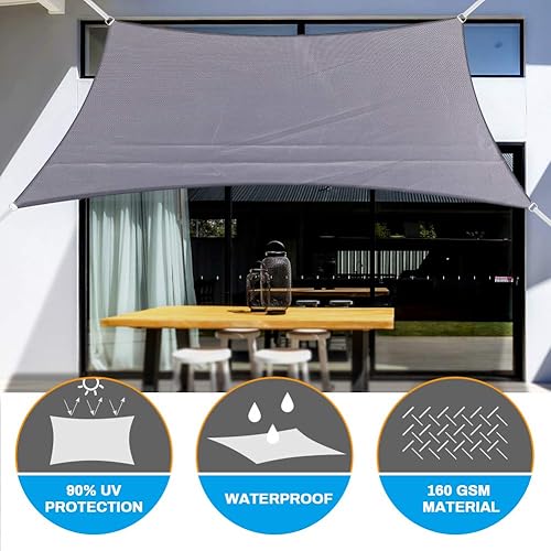 Miniatura 4 de Jhua - Parasol rectangular impermeable, 9.8 x 6.5 pies, parasol rectangular de 6.63 ozm, con bloqueo UV, para patio, jardín, terraza, arena,